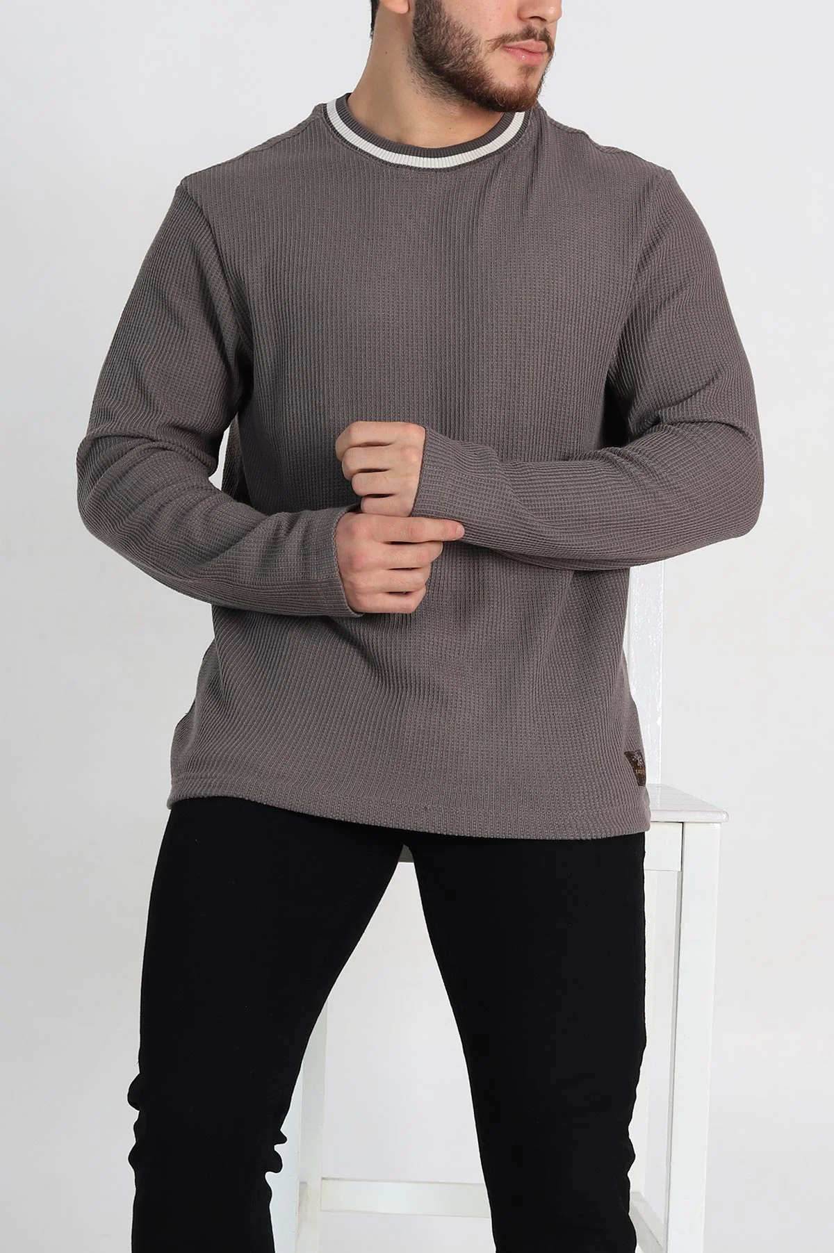 Vizon Relaxed Fit Jakarlı Pike Dokulu Erkek İnce Sweatshirt 322367