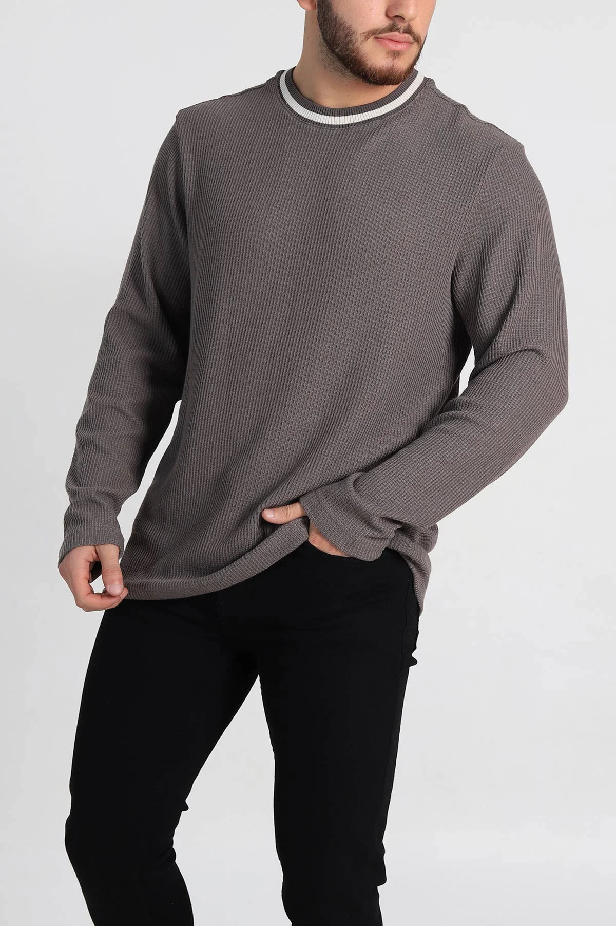 Vizon Relaxed Fit Jakarlı Pike Dokulu Erkek İnce Sweatshirt 322367