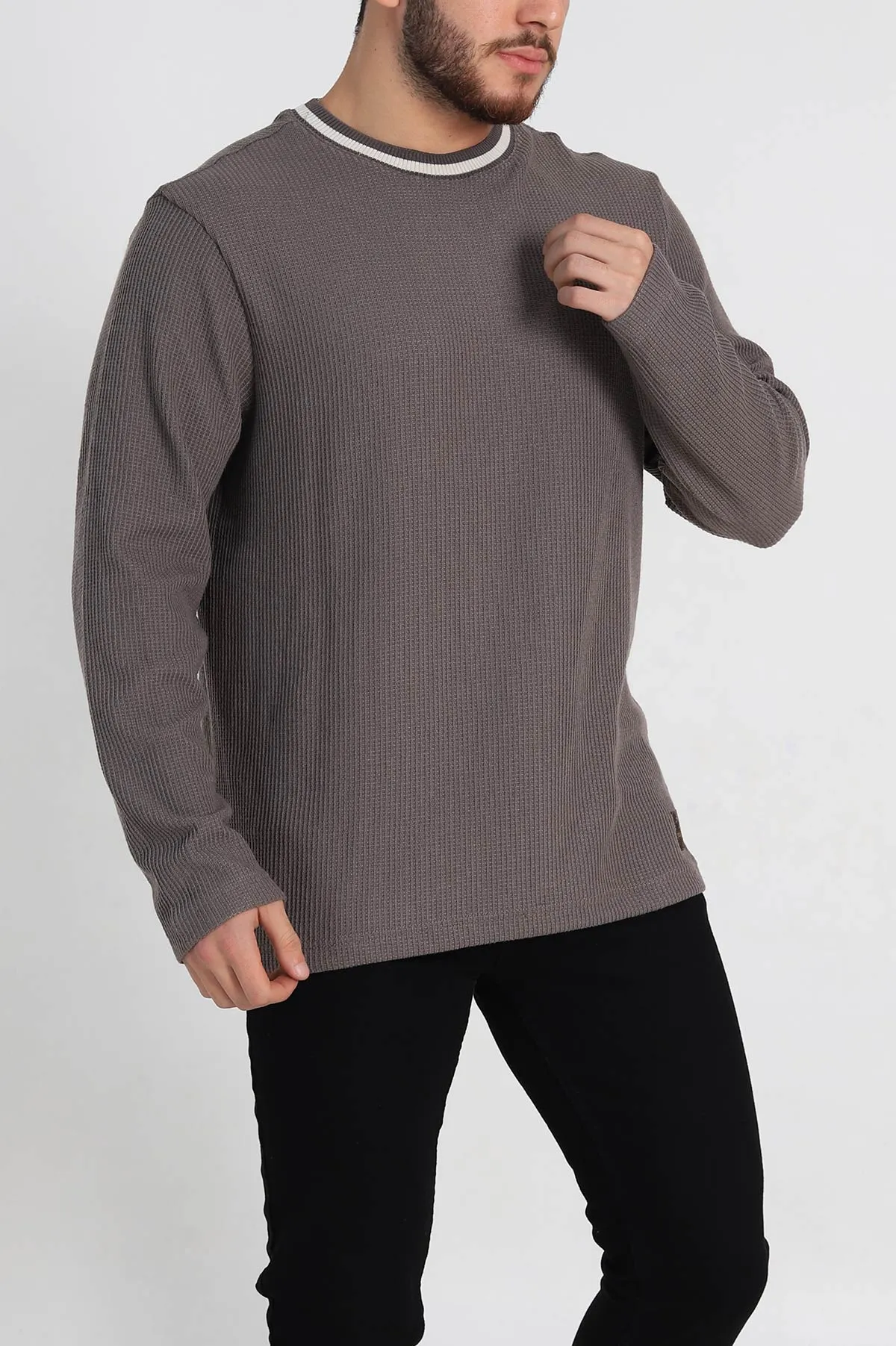 Vizon Relaxed Fit Jakarlı Pike Dokulu Erkek İnce Sweatshirt 322367