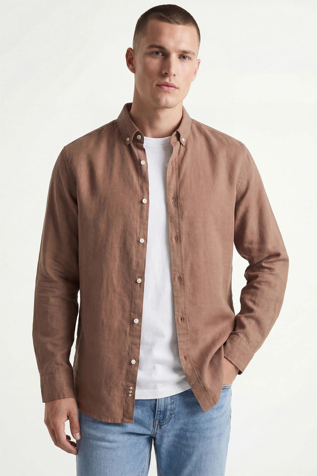 Vizon Relaxed Fit Keten Ata Yaka Erkek Gömlek 435844