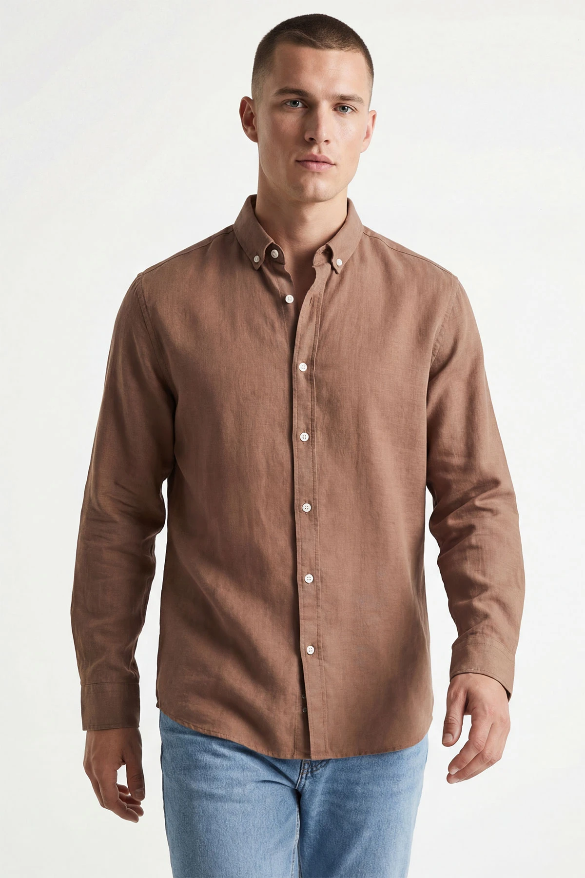 Vizon Relaxed Fit Keten Ata Yaka Erkek Gömlek 435844