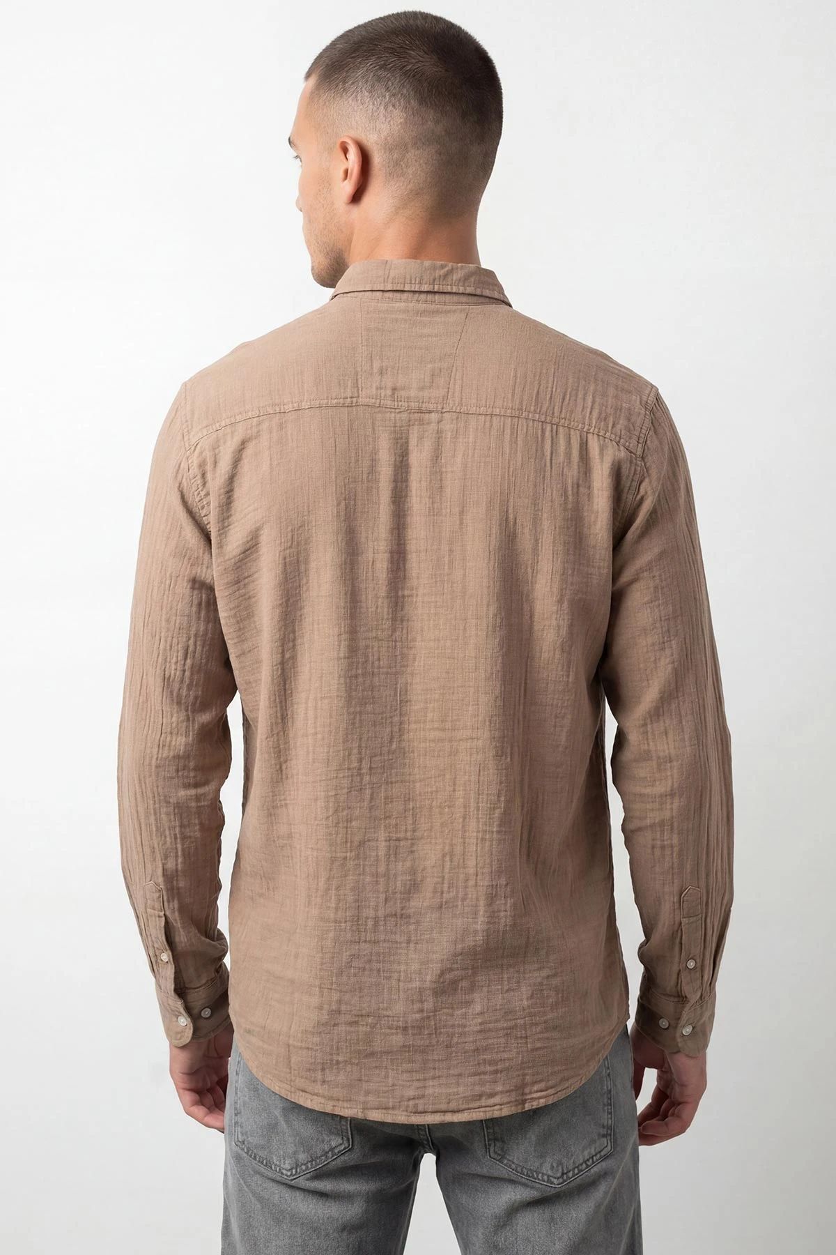 Vizon Relaxed Fit Müslin Keten Ata Yaka Erkek Gömlek 435752