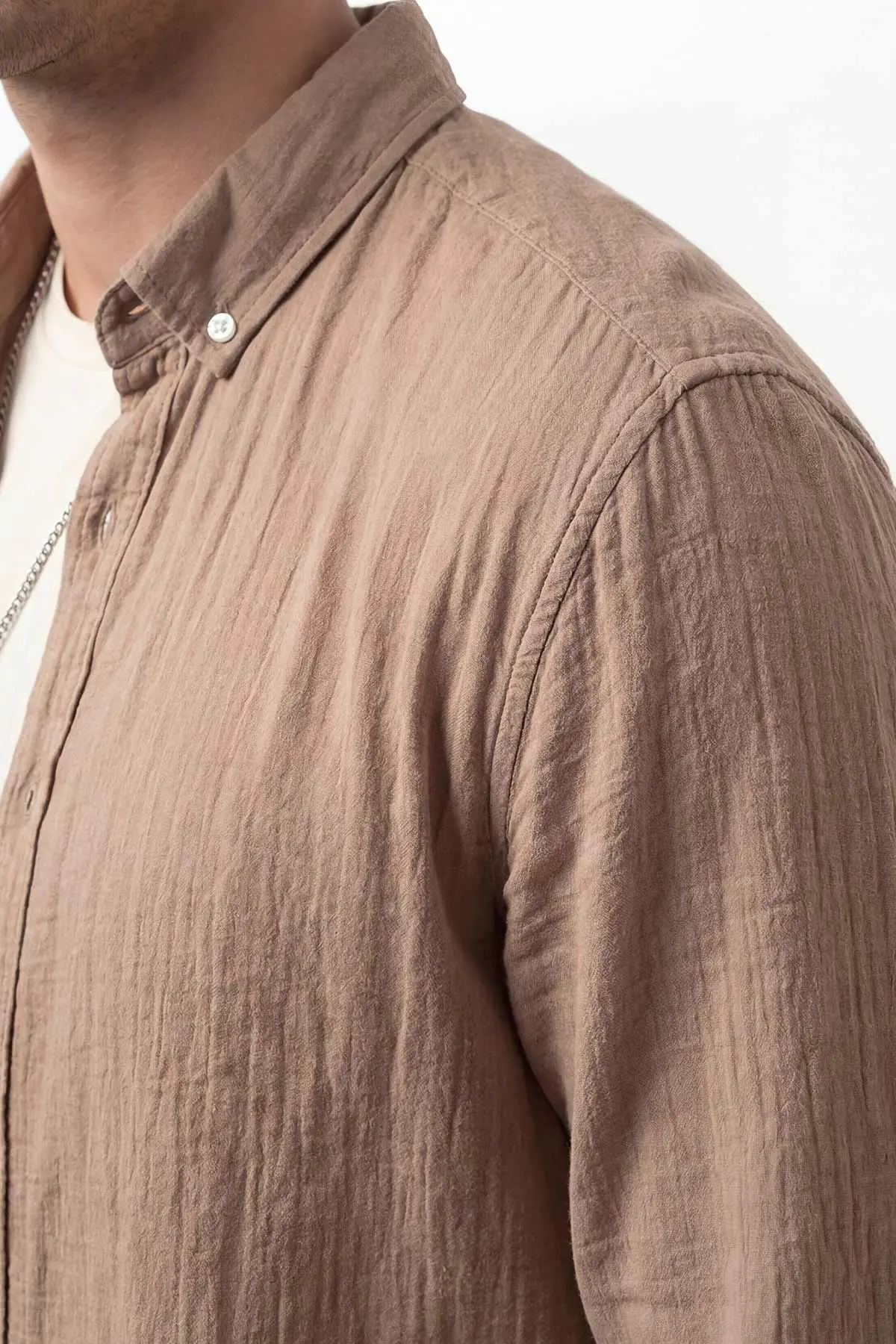 Vizon Relaxed Fit Müslin Keten Ata Yaka Erkek Gömlek 435752