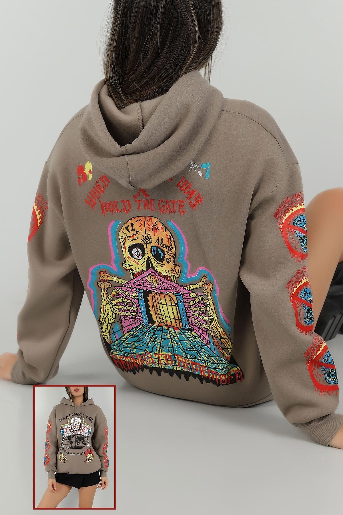 Vizon Şardonlu Baskılı Bayan Sweat 144667