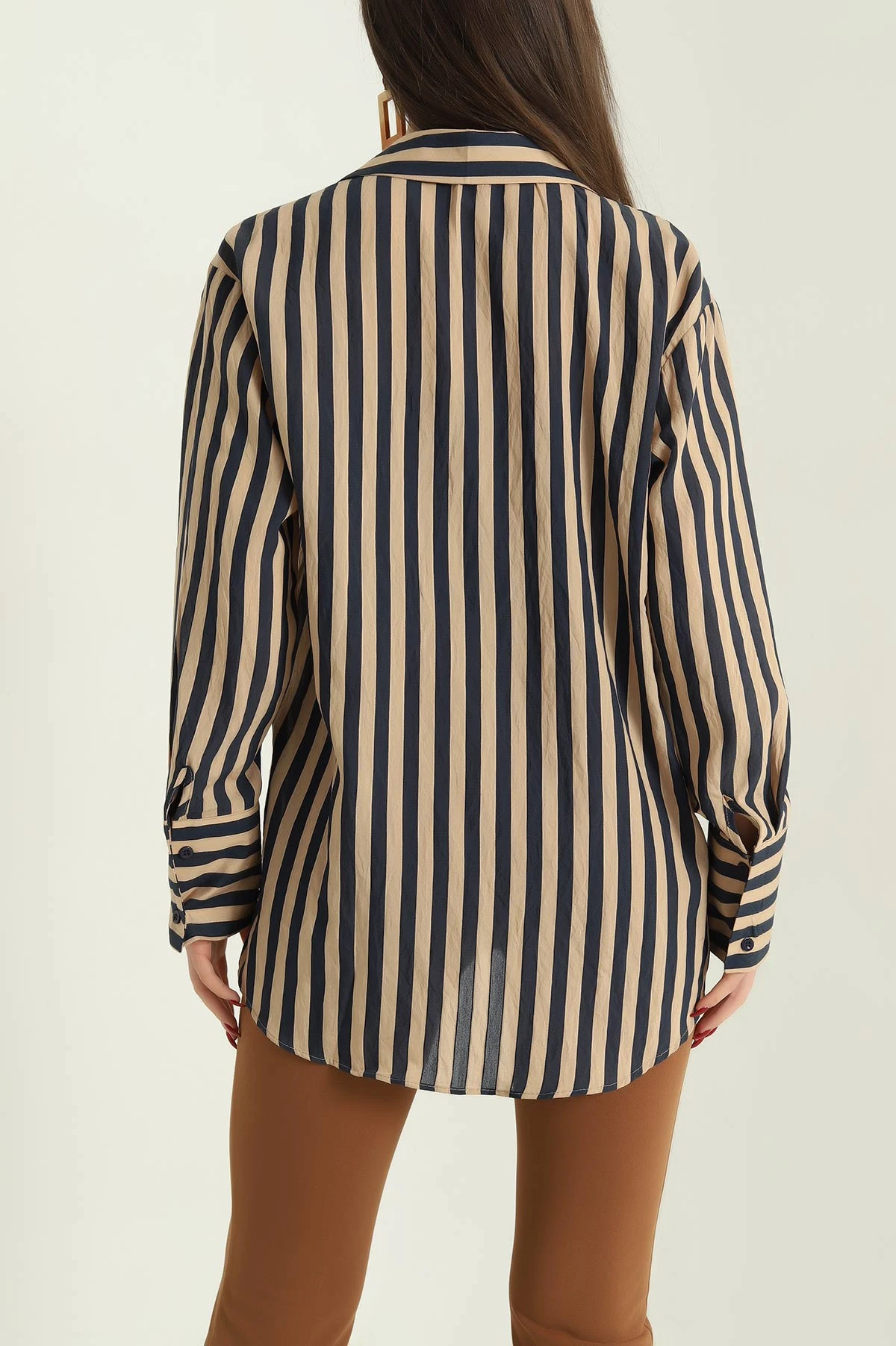 Vizon Saten Dokuma Geçişli Oversize Gömlek 334918