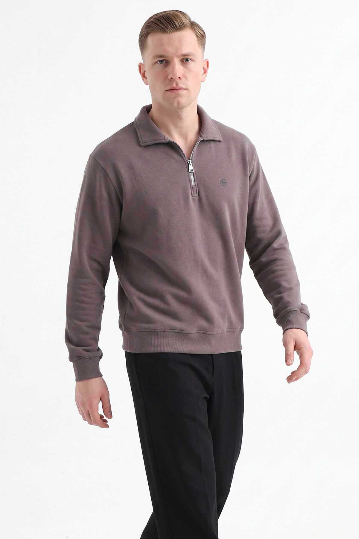 Vizon Selanik Yarım Fermuarlı Polo Yaka Erkek Sweatshirt 494487