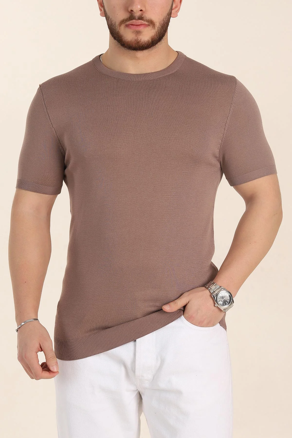 Vizon Slim Fit Basic Kısa Kollu Triko Tişört 338596