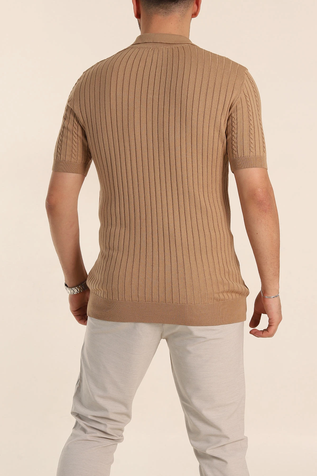 Vizon Slim Fit Örgü Desenli Polo Yaka Kısa Kollu Erkek Triko Tişört 338934
