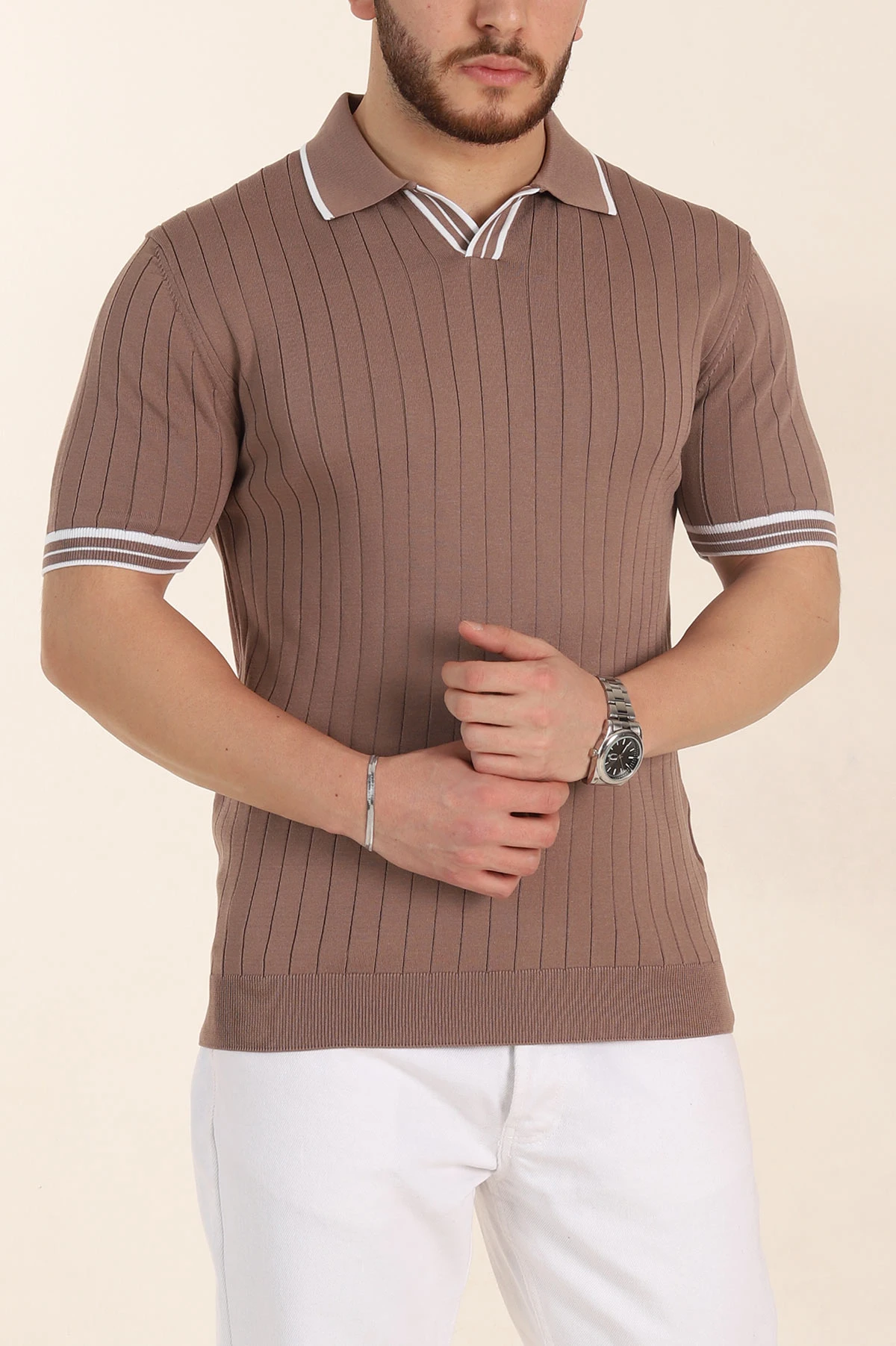 Vizon Slim Fit Patlı Polo Yaka Kısa Kollu Erkek Triko Tişört 338583