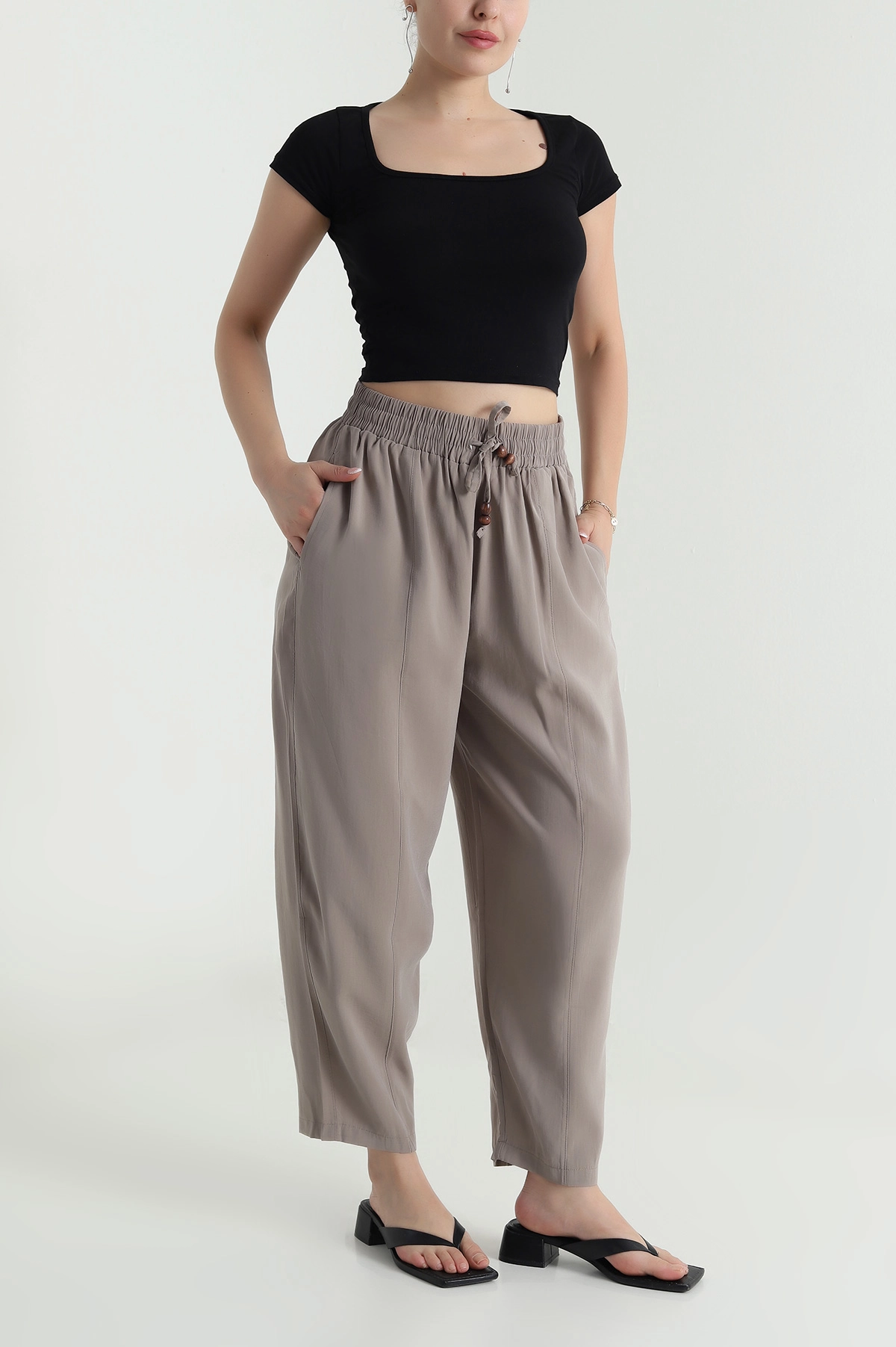 Vizon Tencel Boncuklu Şalvar Kadın Pantolon 481051