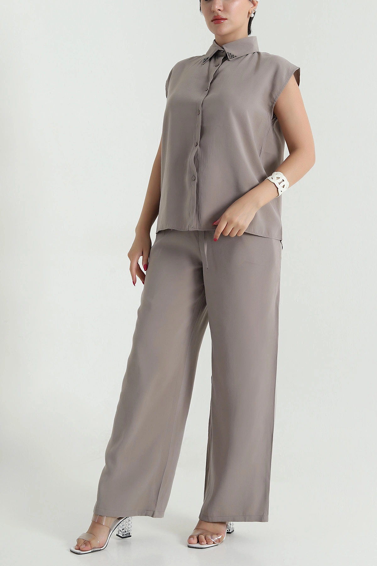Vizon Yaka İncili Tencel Kadın İkili Takım 475225