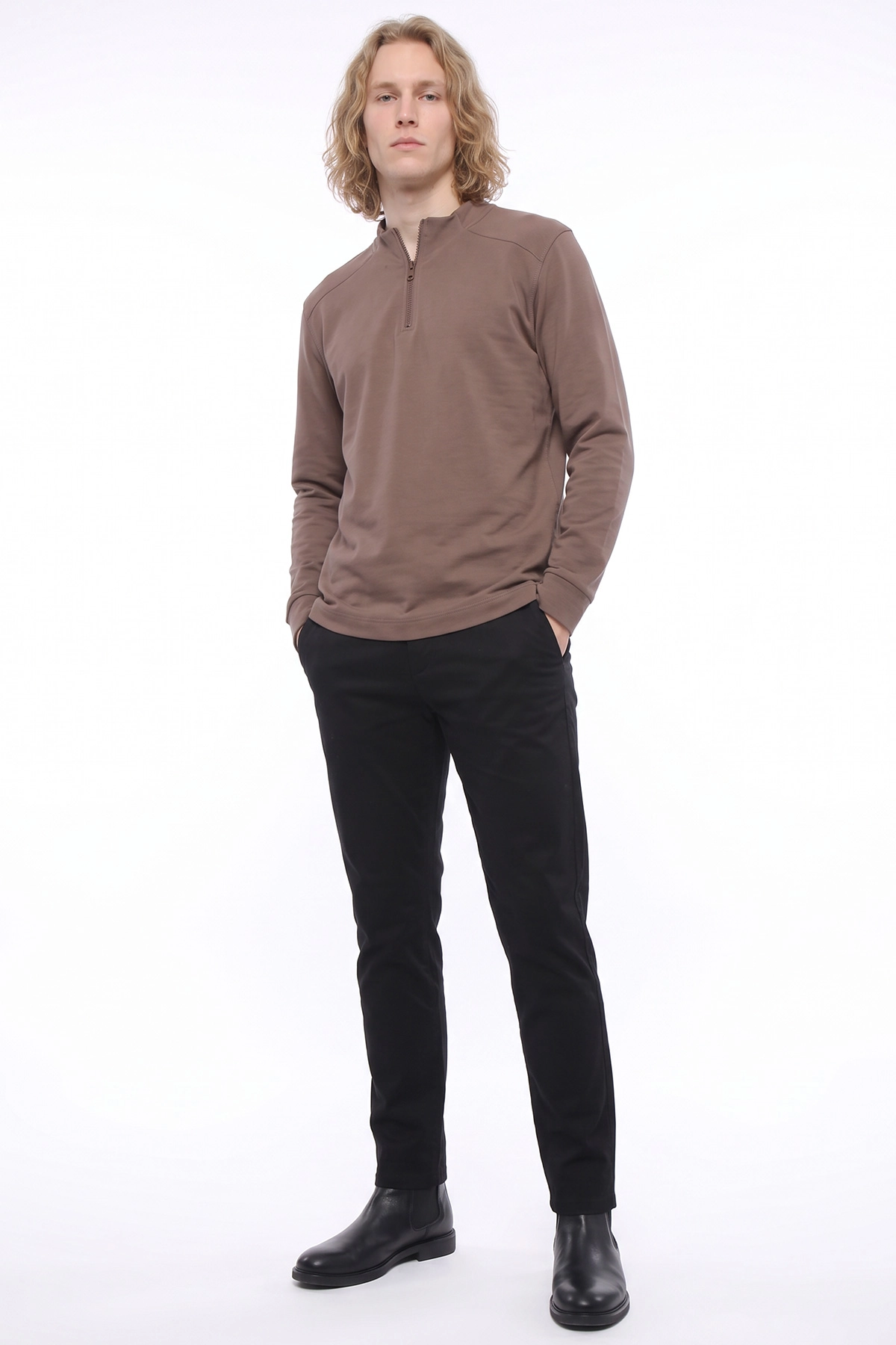 Vizon Yarım Fermuarlı Erkek Sweatshirt 492049