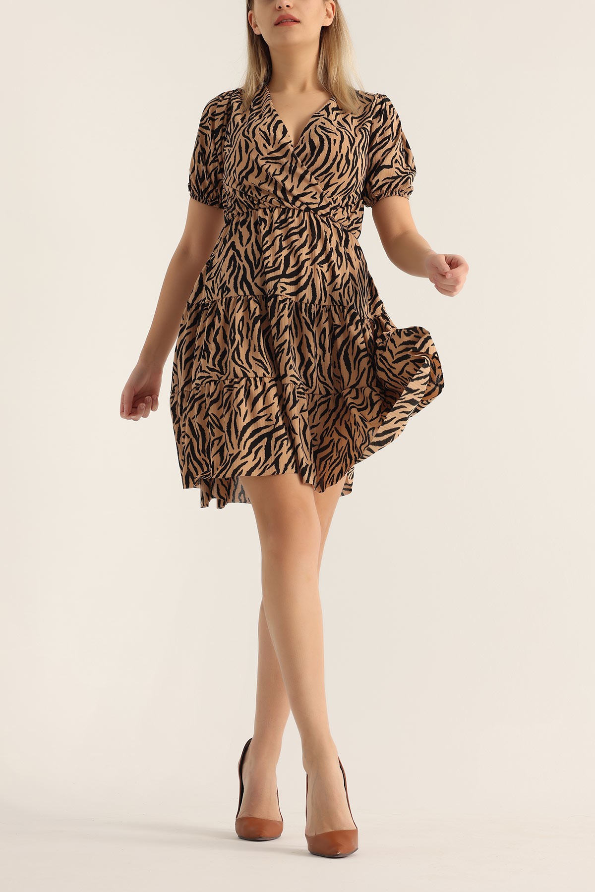 Vizon Zebra Desen Krinkıl Elbise 173295