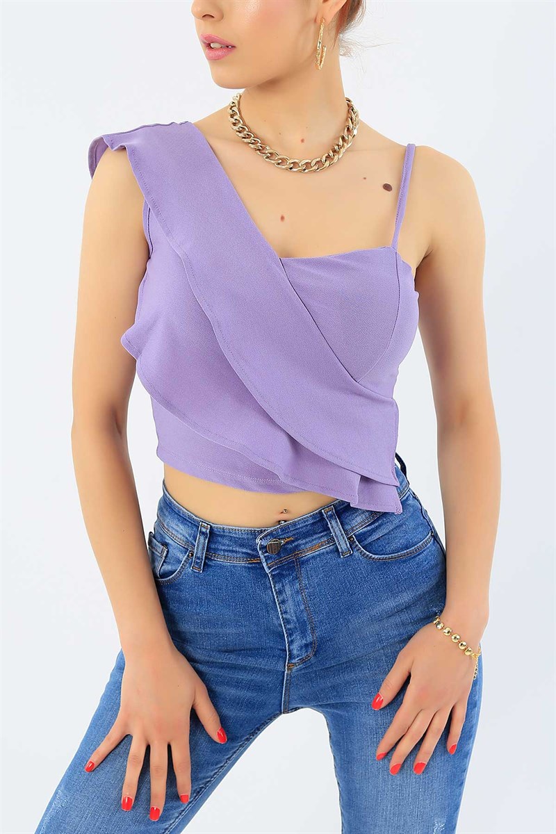 Volanlı Askılı Lila Bluz 32599