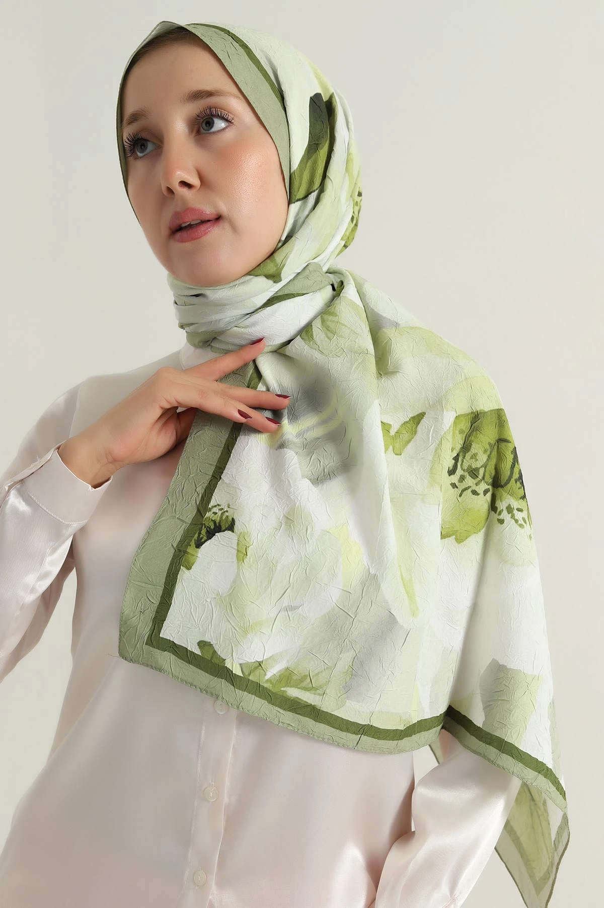 Yağ Yeşili 180x75 Cm Our Fashion Dijital Baskılı Desenli Bambu Kraş Şal 396744