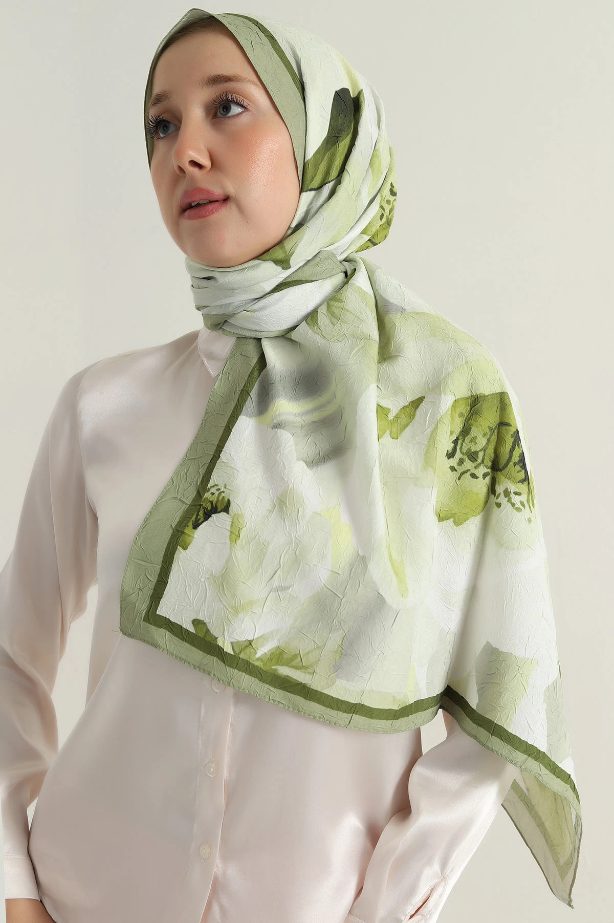 Yağ Yeşili 180x75 Cm Our Fashion Dijital Baskılı Desenli Bambu Kraş Şal 396744