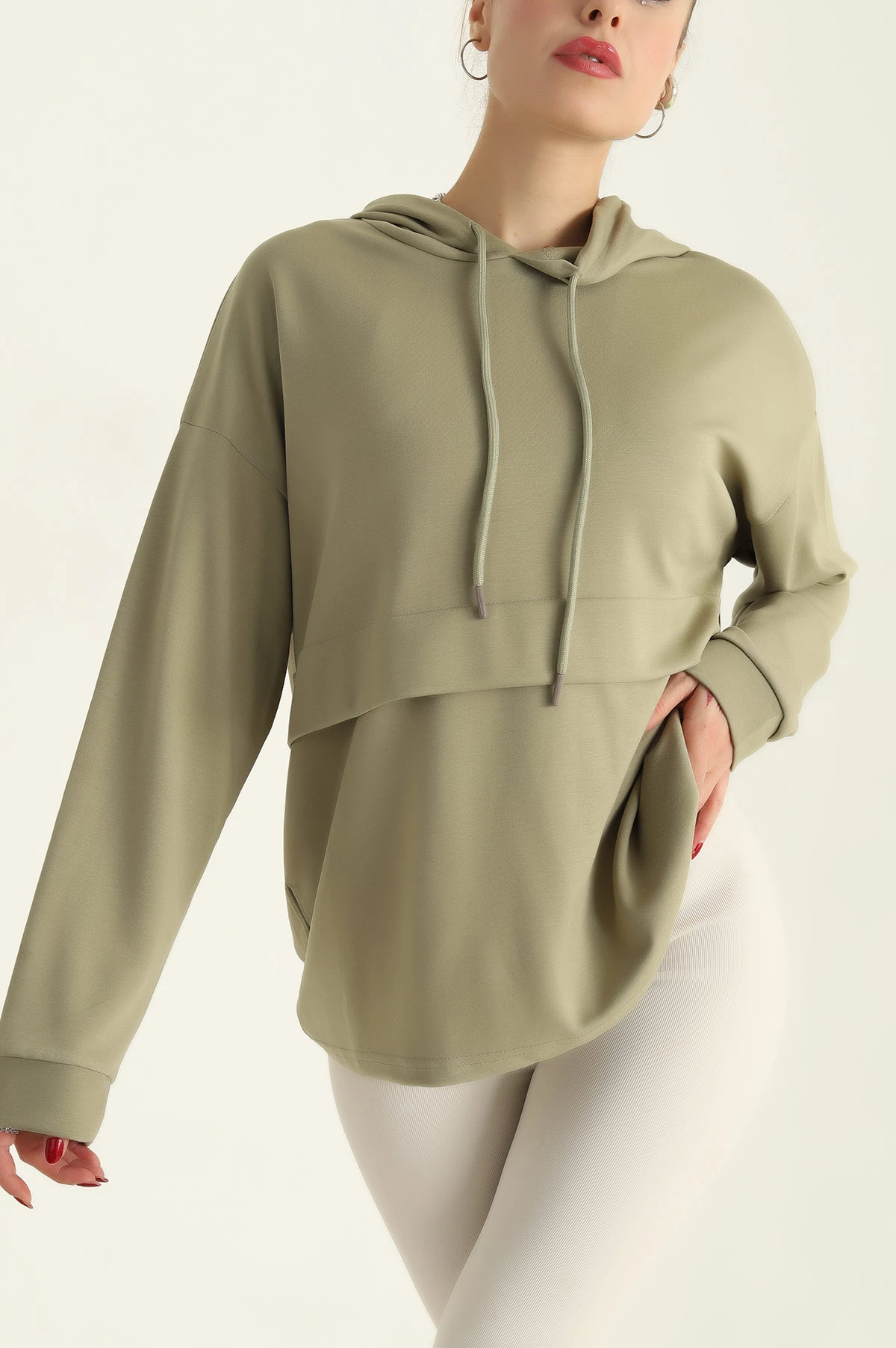 Yağ Yeşili Modal Kumaş Bayan Sweat 304502