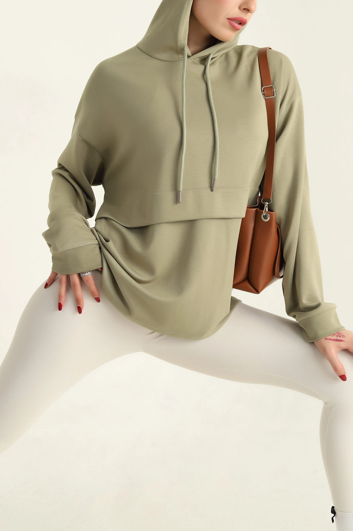 Yağ Yeşili Modal Kumaş Bayan Sweat 304502