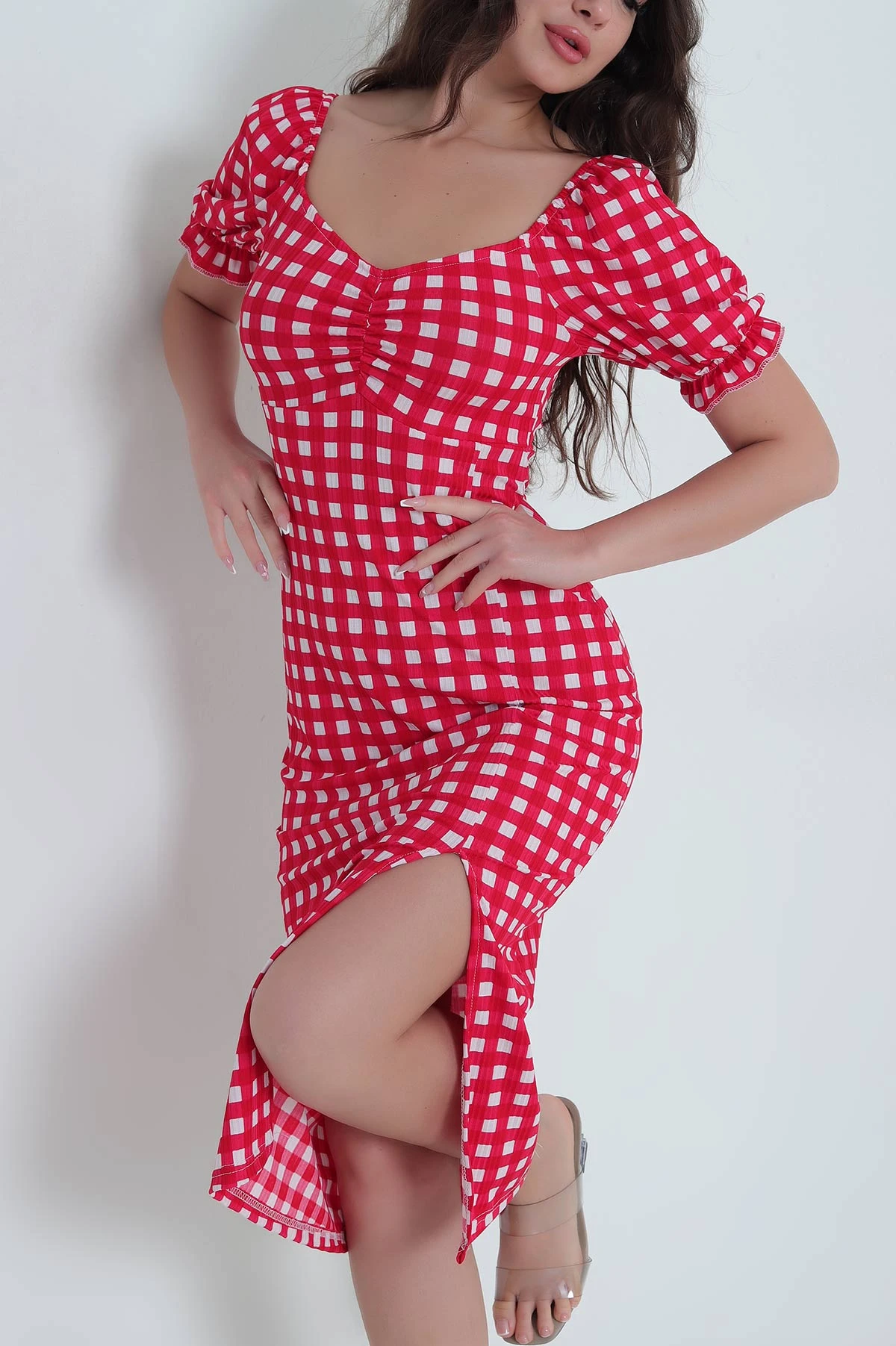 Yaka ve Kol Lastikli Helen Kadın Elbise 463074