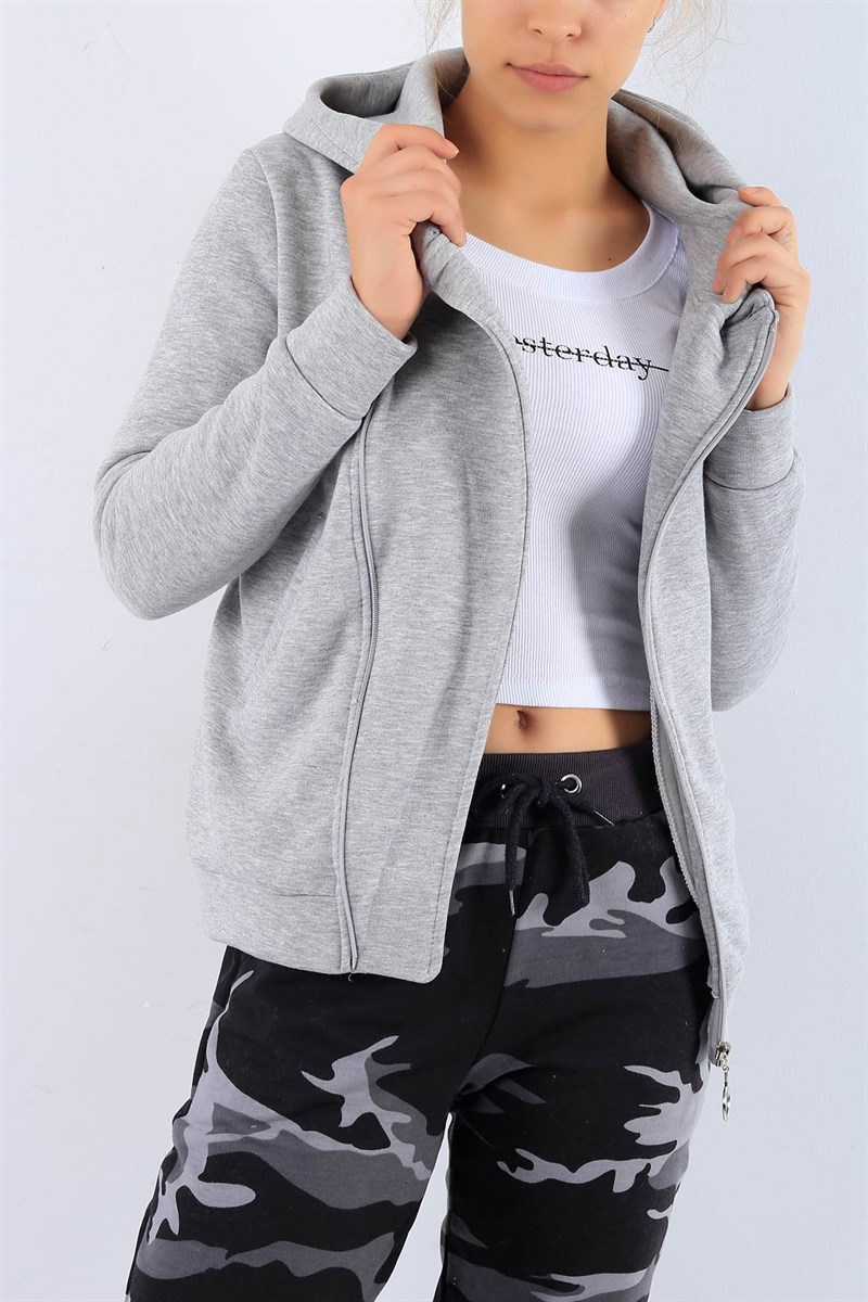 Yandan Fermuarlı Gri Bayan Sweat 20324B