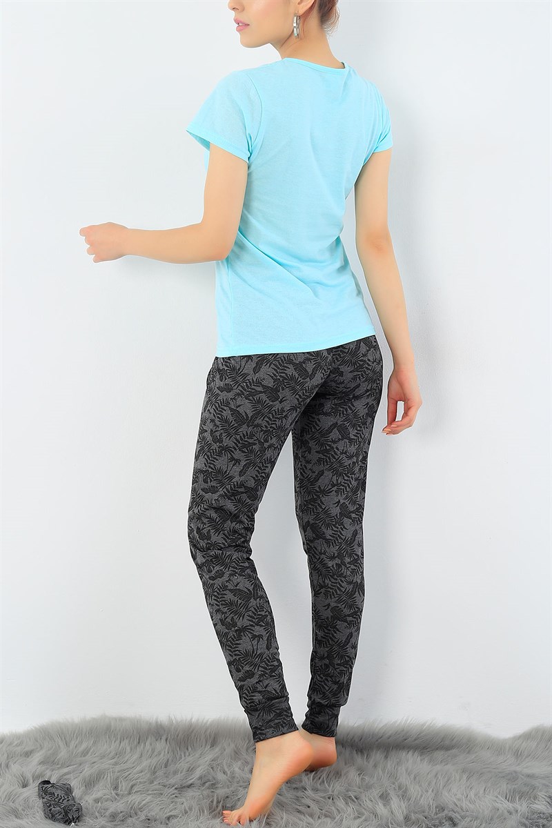 Yaprak Baskılı Likralı Bayan Pijama Takımı 33002