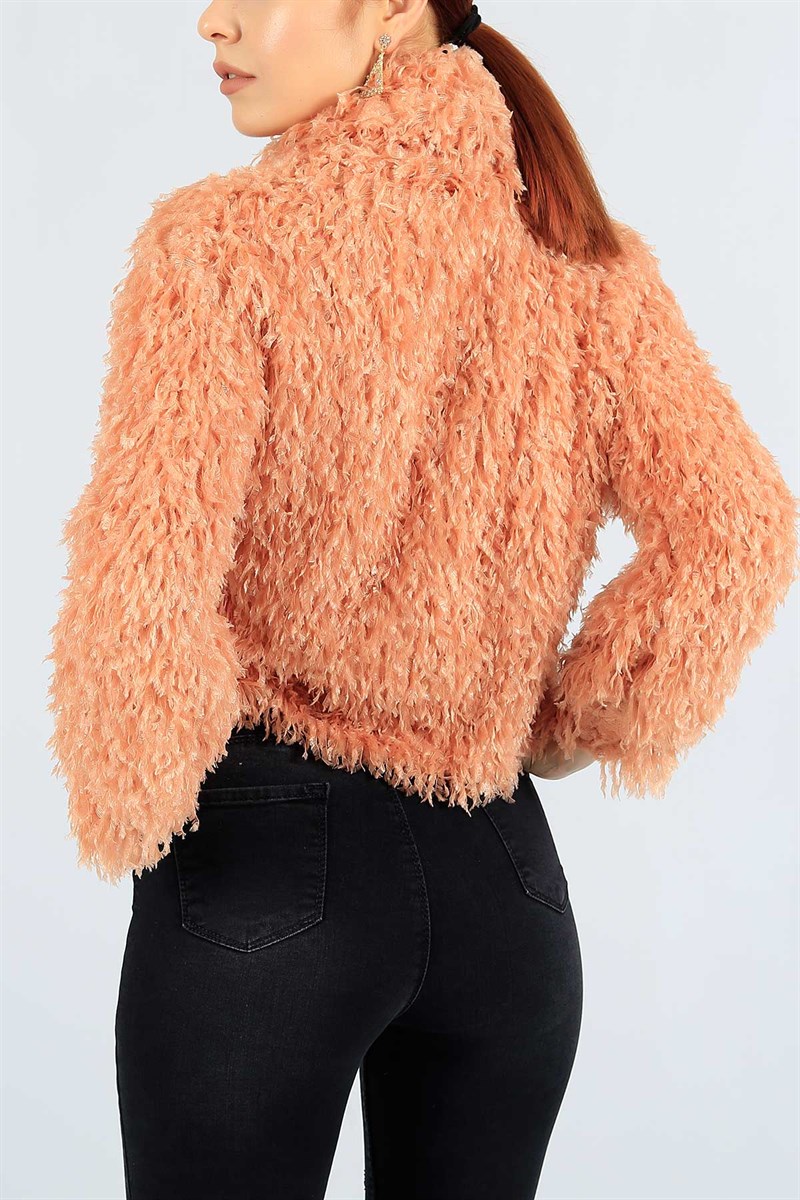 Yaprak Saçaklı Boğazlı Pudra Bluz 23296B