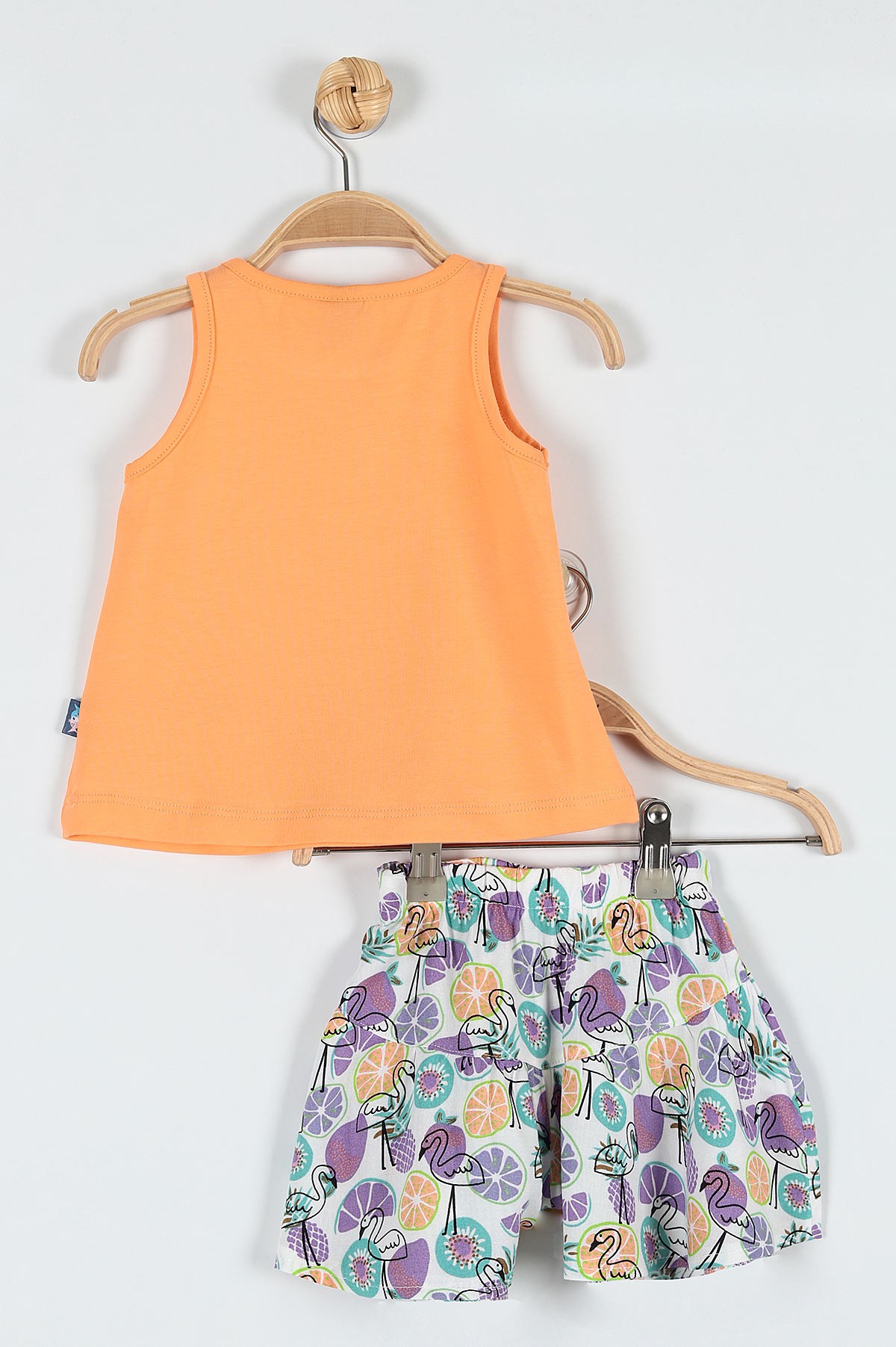 Yavru Ağzı (9-24 Ay) Flamingo Çiçek Baskılı Omuz Fiyonk Detaylı Şortlu Kız Bebe Takım 182607