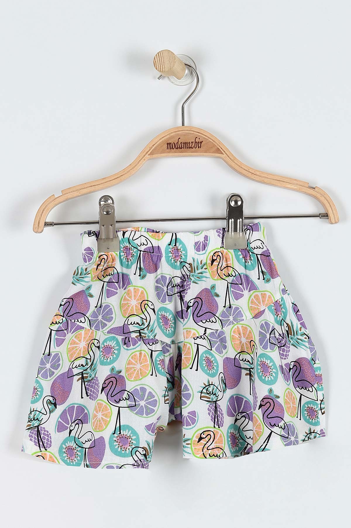 Yavru Ağzı (9-24 Ay) Flamingo Çiçek Baskılı Omuz Fiyonk Detaylı Şortlu Kız Bebe Takım 182607