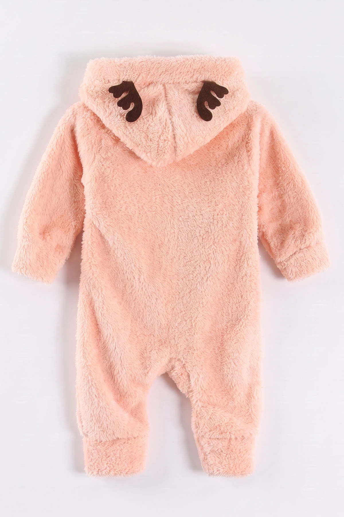 Yavruağzı (0-12 Ay) Geyik Nakışlı Kapüşonlu Peluş Kız Bebek Tulum 494420