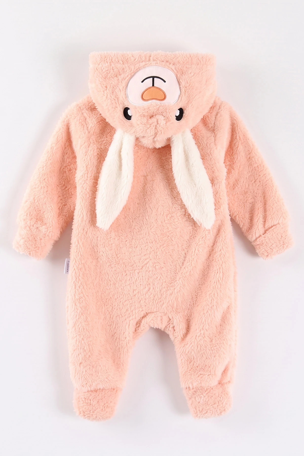 Yavruağzı (0-12 Ay) Kapüşonu Tavşan Nakışlı  Peluş Unisex Bebek Tulum 495381