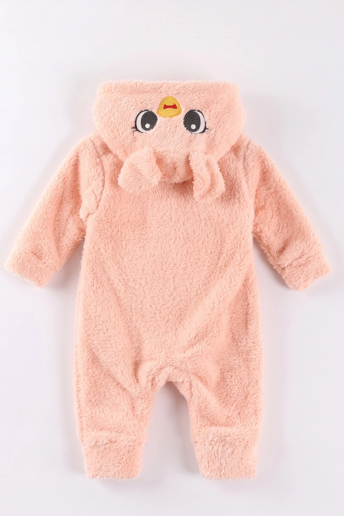 Yavruağzı (0-12 Ay)Kapüşonu  Ördek Nakışlı  Peluş Kız Bebek Tulum 494424
