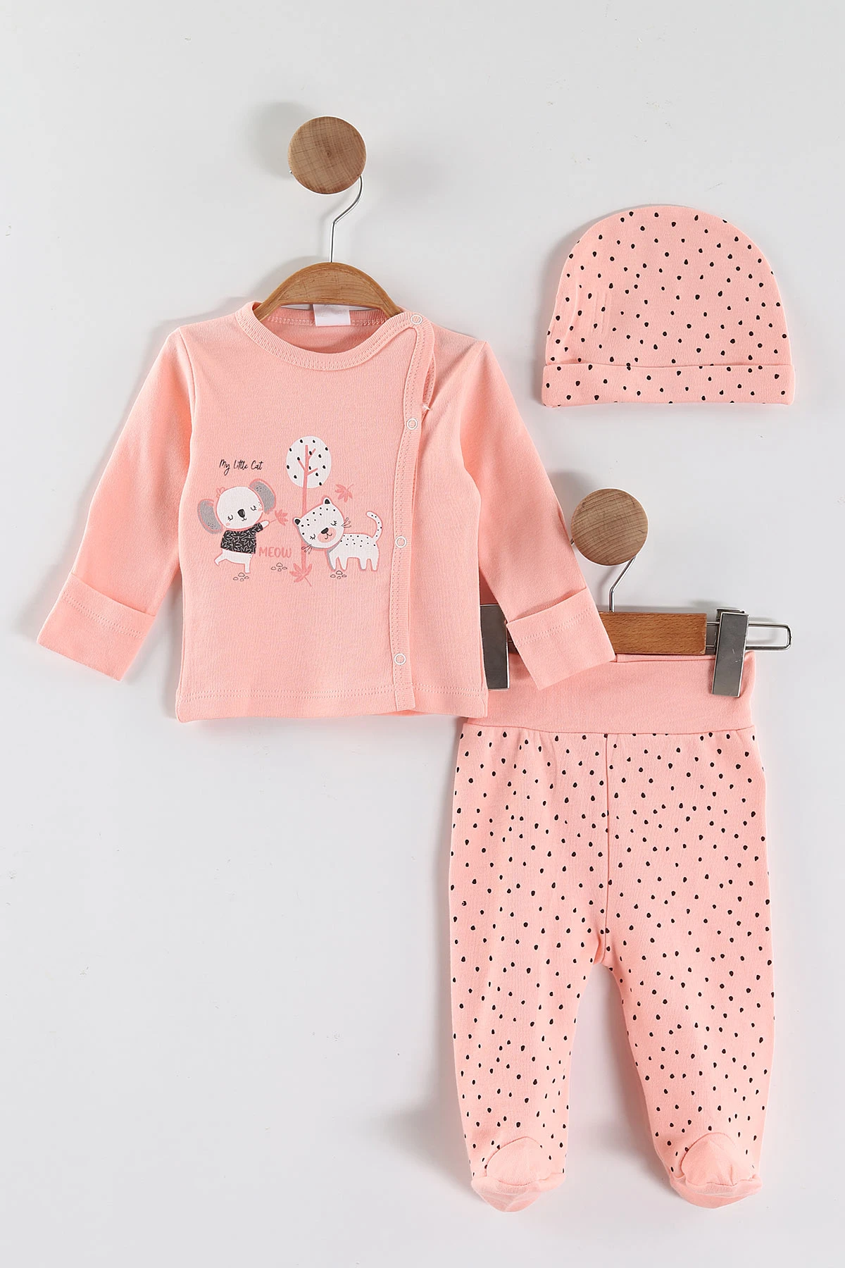 Yavruağzı (0-3 Ay) Koala  Baskılı   Patikli Unisex Bebek 3'lü Zıbın Takım 453779
