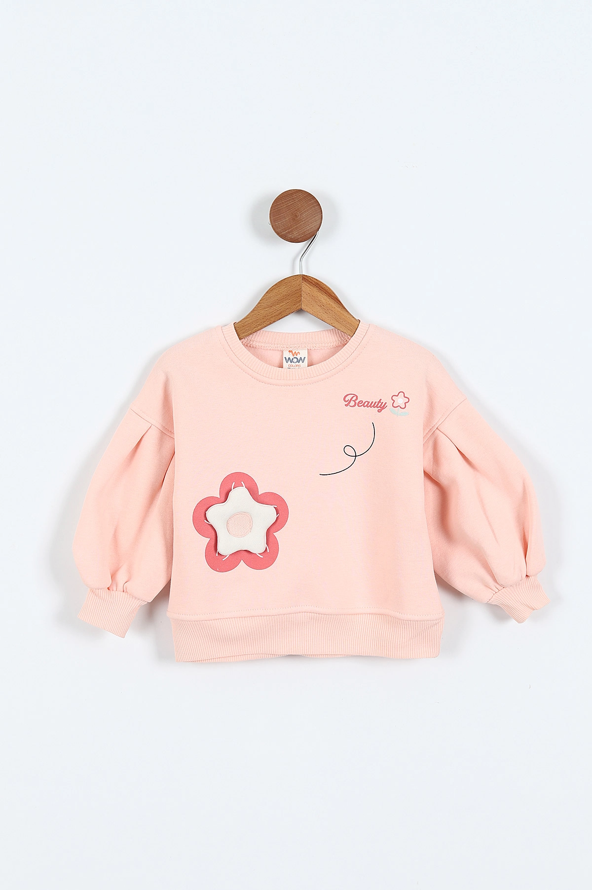 Yavruağzı (0-4 Yaş)Çiçek Nakışlı Baskılı  3 İp Şardonlu Kız Çocuk Sweatshirt 417579