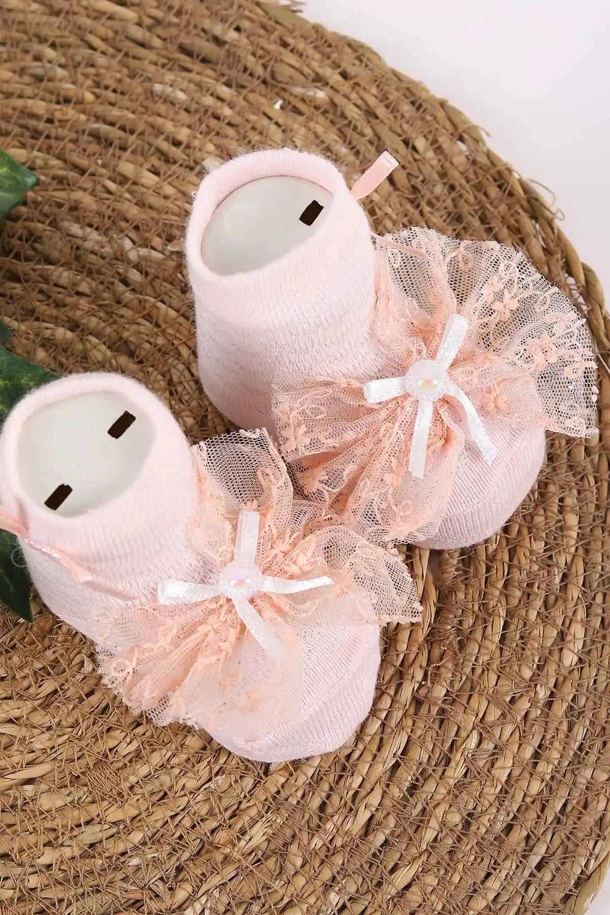 Yavruağzı (0-6 Ay)Tül Aksesuarlı Kız Bebek Çorap 445947