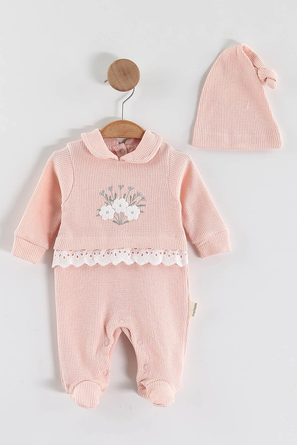 Yavruağzı (1-9 Ay)Çiçek Nakışlı Fisto Detaylı Patikli Kız Bebek Tulum 434931