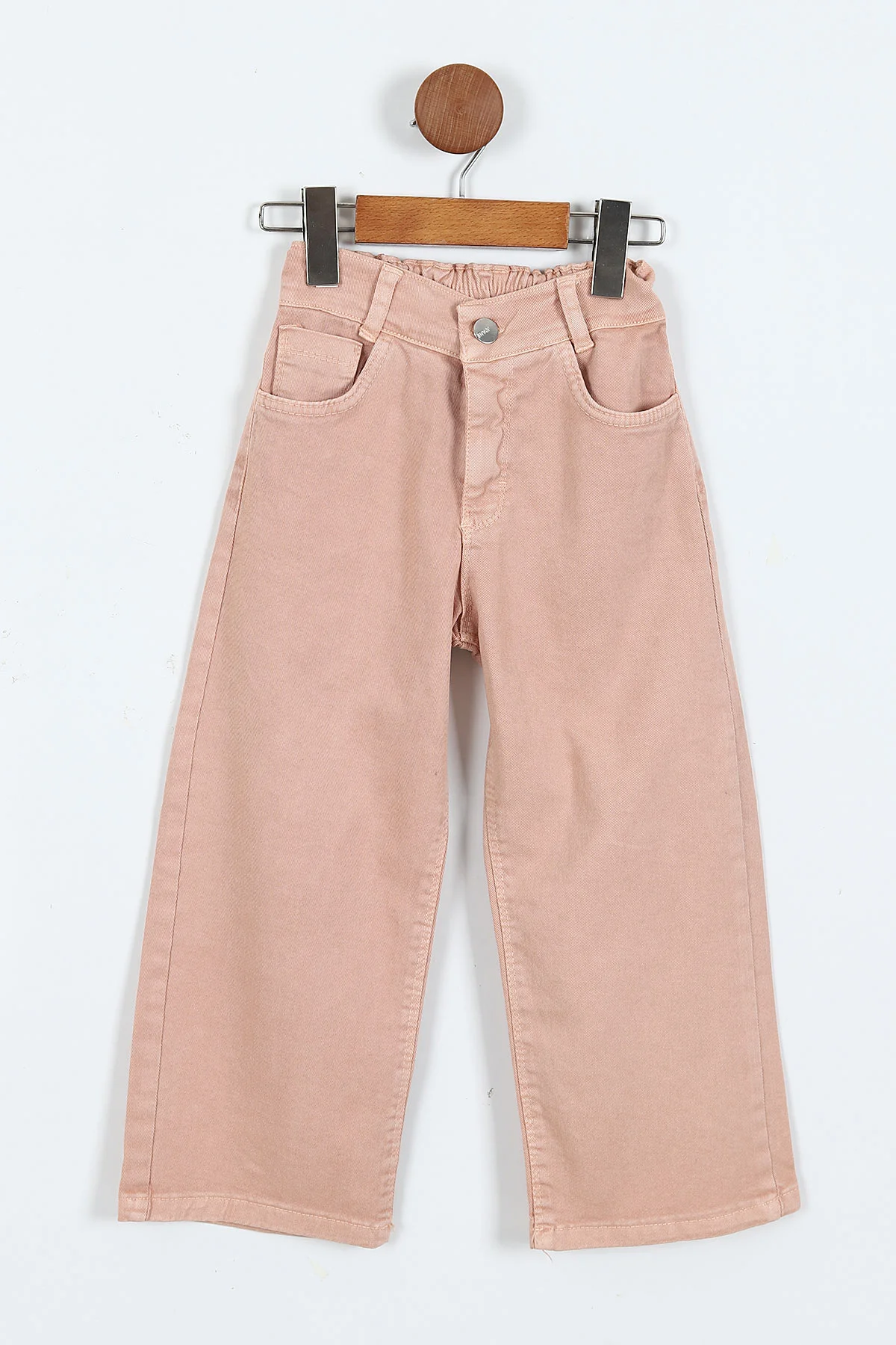 Yavruağzı (1-9 Yaş)Çiçek Nakışlı Dantel Yaka Gabardin Pantolonlu Kız Çocuk Takım 413506