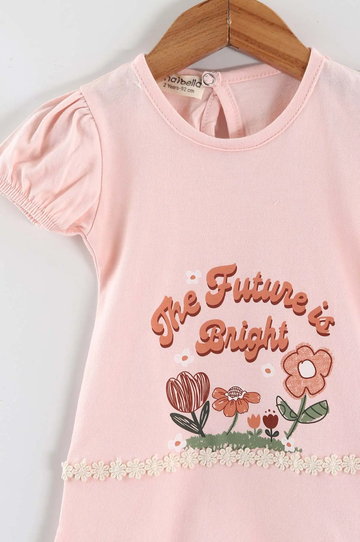 Yavruağzı (2-5 Yaş)Baskılı Müslin Şortlu Saç Tokalı Kız Çocuk Takım 434793