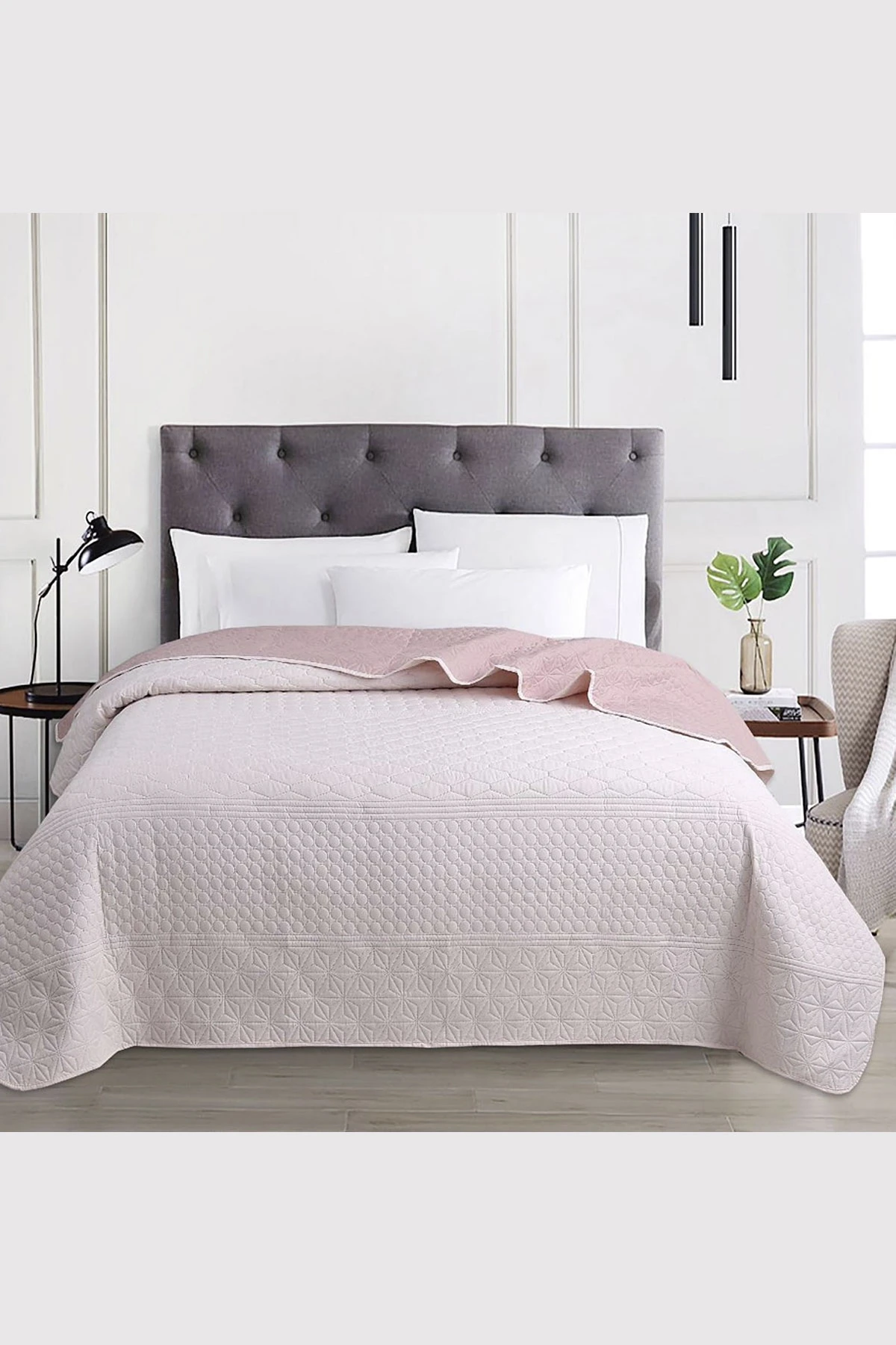 Yavruağzı 200x220 Cm Çift Kişilik Doremi Çok Amaçlı Yatak Örtüsü 360452