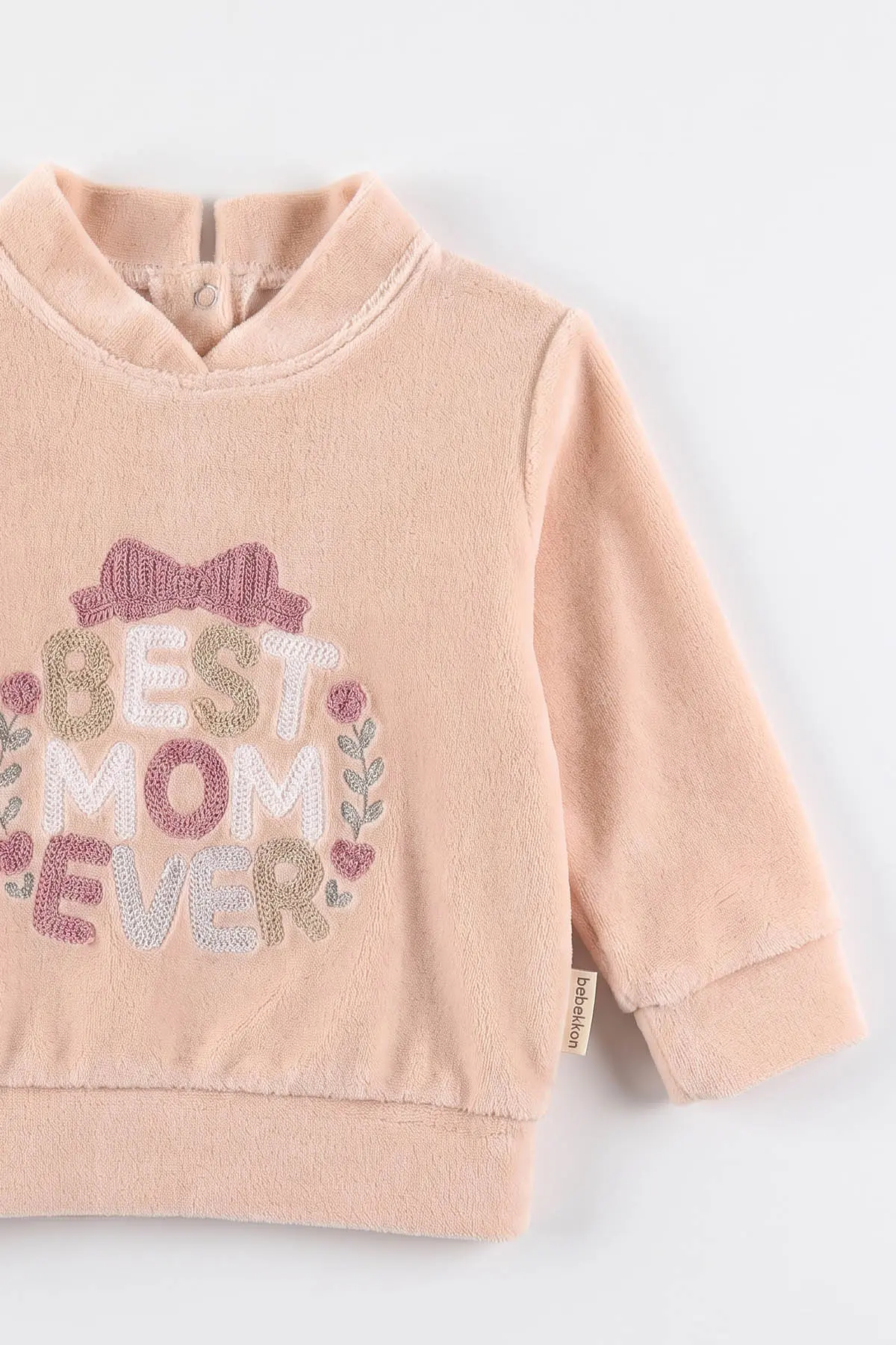 Yavruağzı (3-18 Ay) Best Mom Ever Nakışlı Kadife Kız Bebek Takım 487630