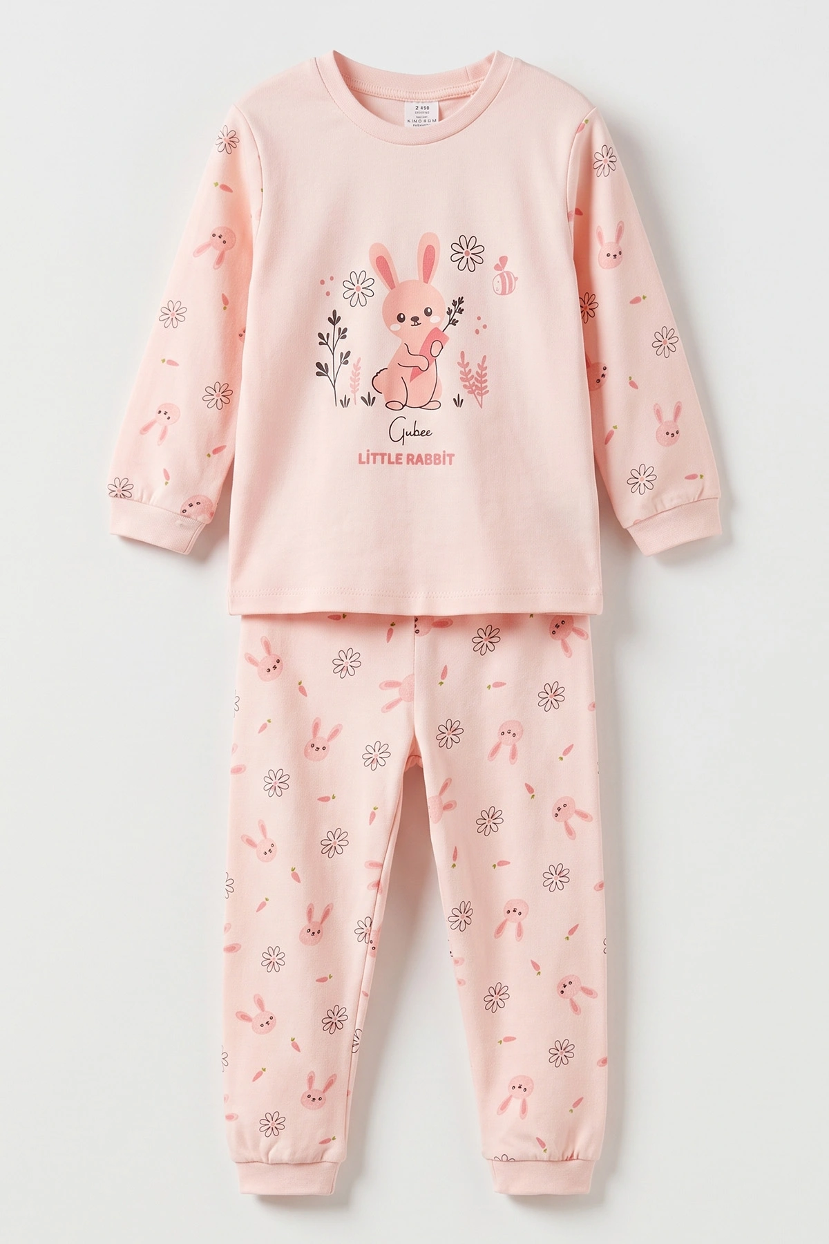 Yavruağzı (3-6 Yaş ) Little Rabbit Baskılı Penye Kız Çocuk  Pijama Takım 500336