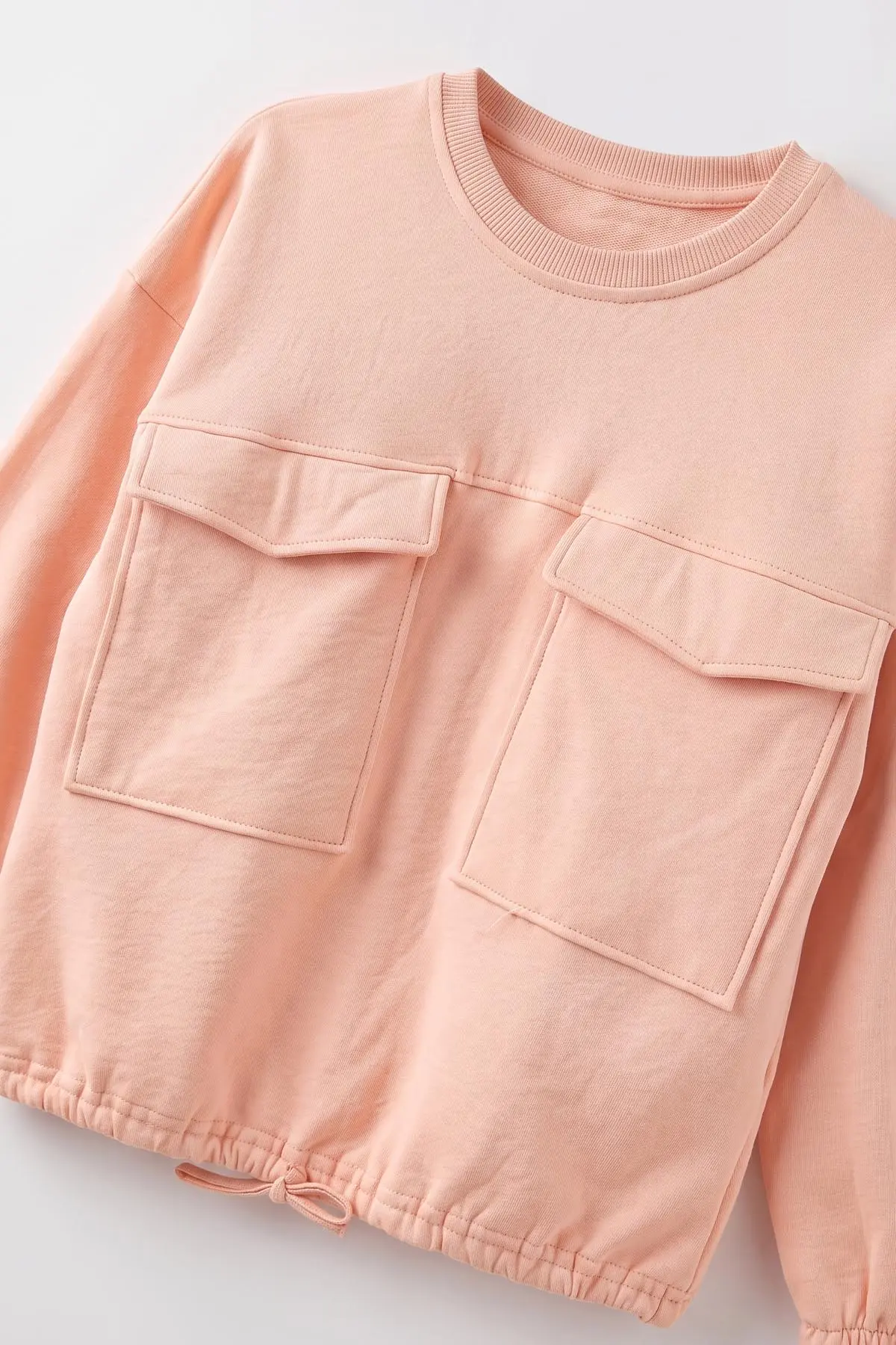 Yavruağzı (4-12 Yaş) Belden Bağcıklı Cep Detaylı 2 İp Şardonlu Kız Çocuk Sweatshirt 489304