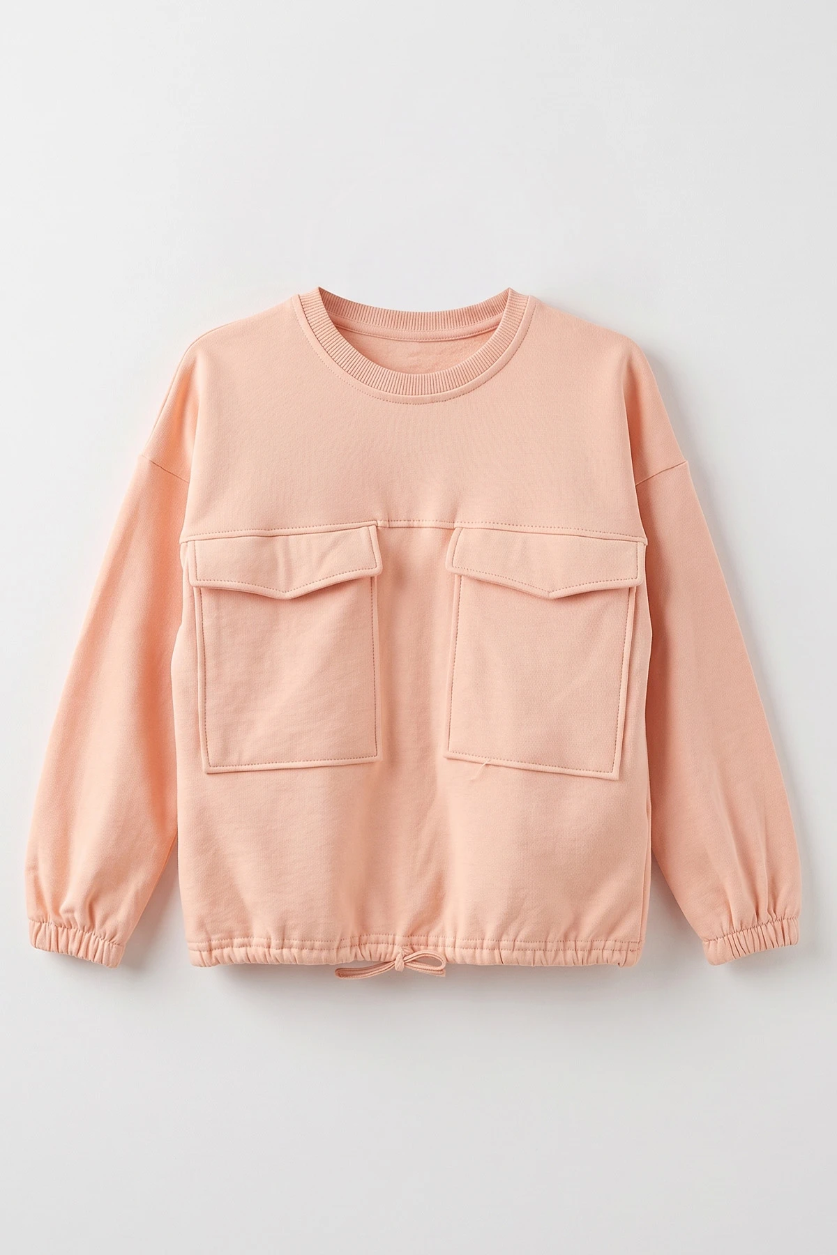 Yavruağzı (4-12 Yaş) Belden Bağcıklı Cep Detaylı 2 İp Şardonlu Kız Çocuk Sweatshirt 489304