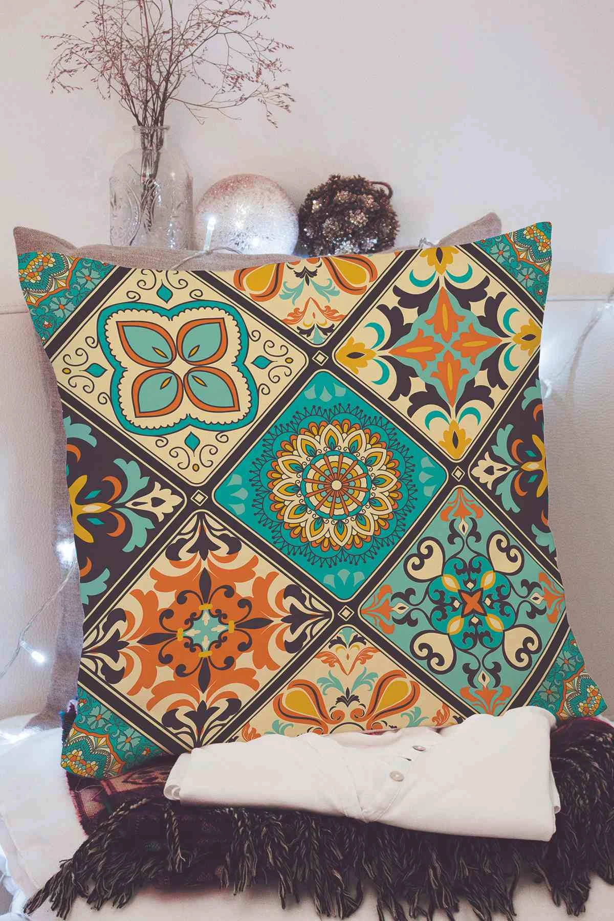 Yeşil 43x43 Dijital Baskılı Fermuarlı Modern Kırlent Kılıfı 252216