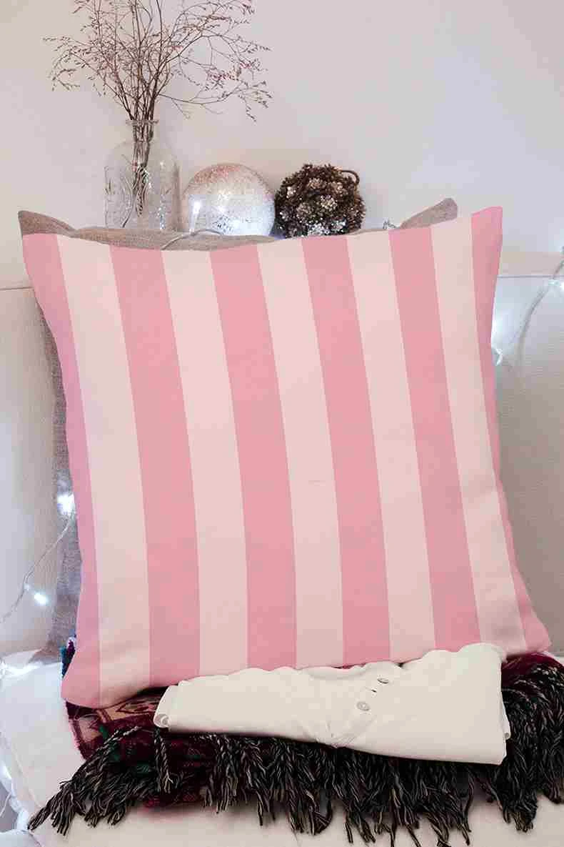 Pembe 43x43 Dijital Baskılı Fermuarlı Modern Kırlent Kılıfı 252226