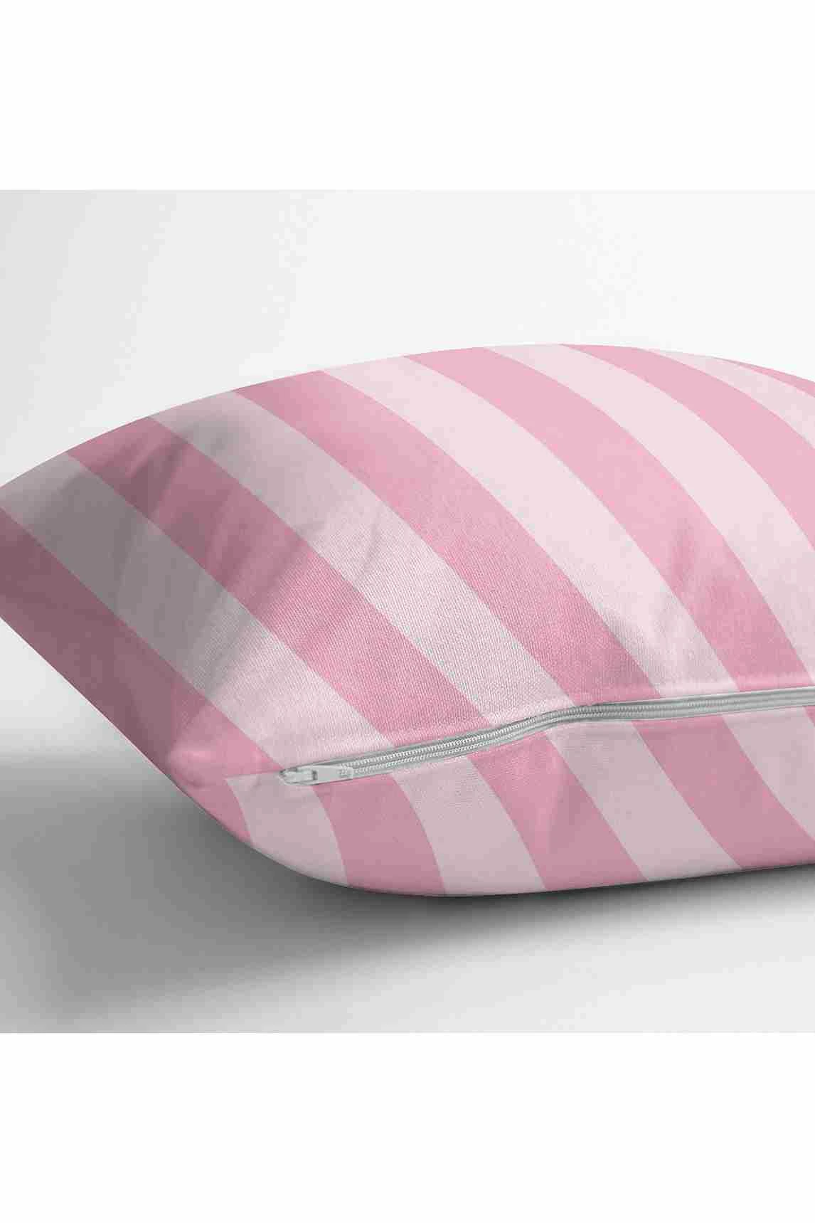 Pembe 43x43 Dijital Baskılı Fermuarlı Modern Kırlent Kılıfı 252226