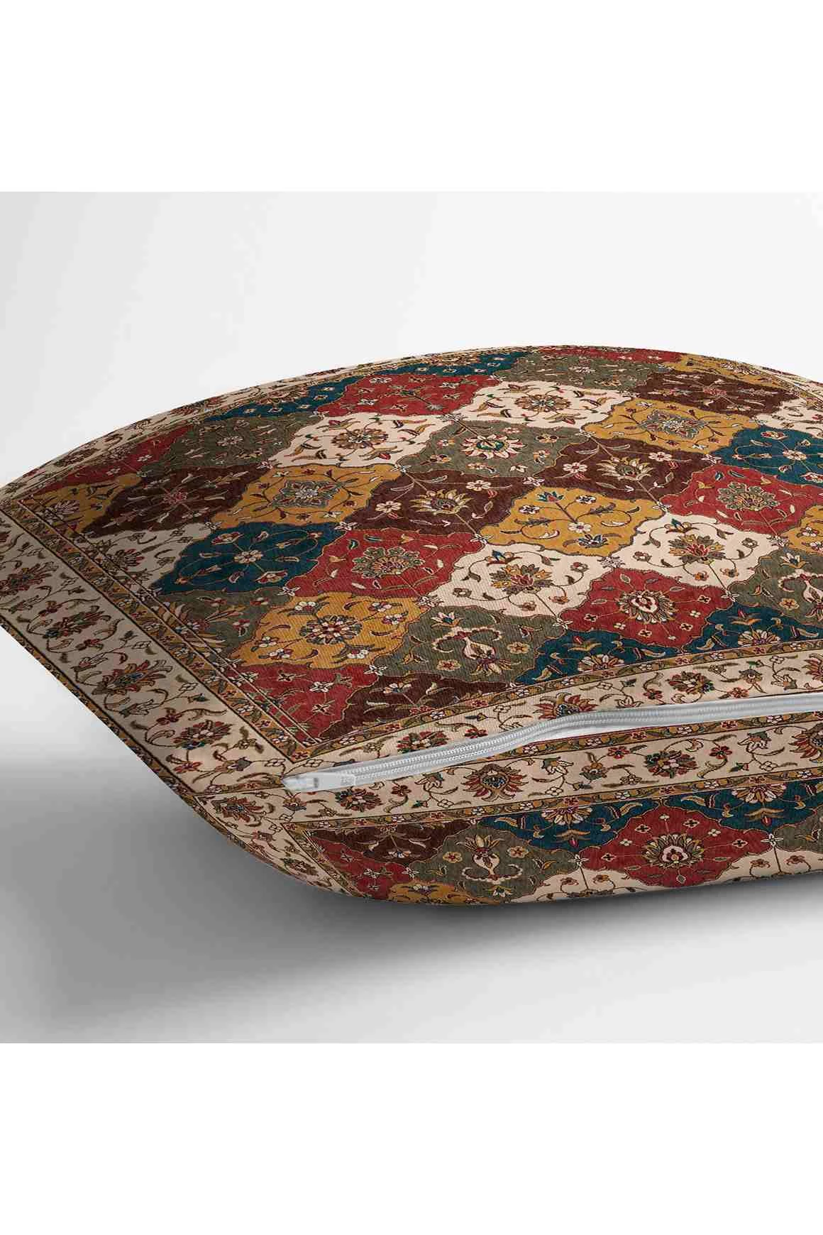 Kahverengi 43x43 Dijital Baskılı Fermuarlı Modern Kırlent Kılıfı 252276