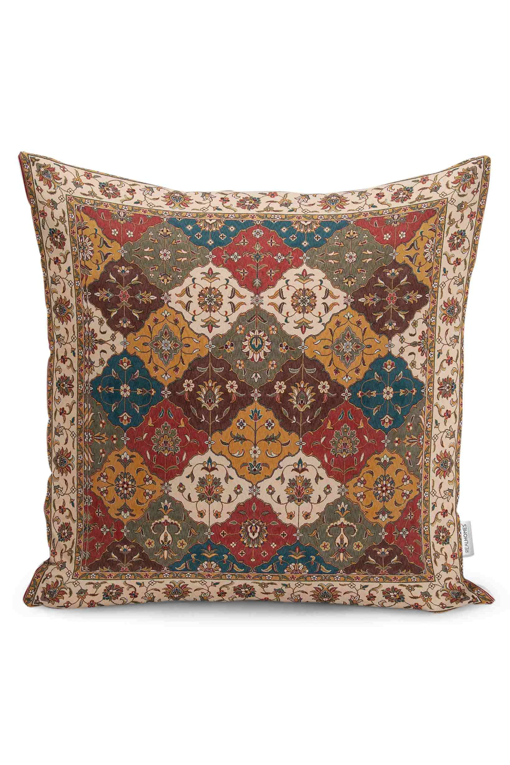Kahverengi 43x43 Dijital Baskılı Fermuarlı Modern Kırlent Kılıfı 252276