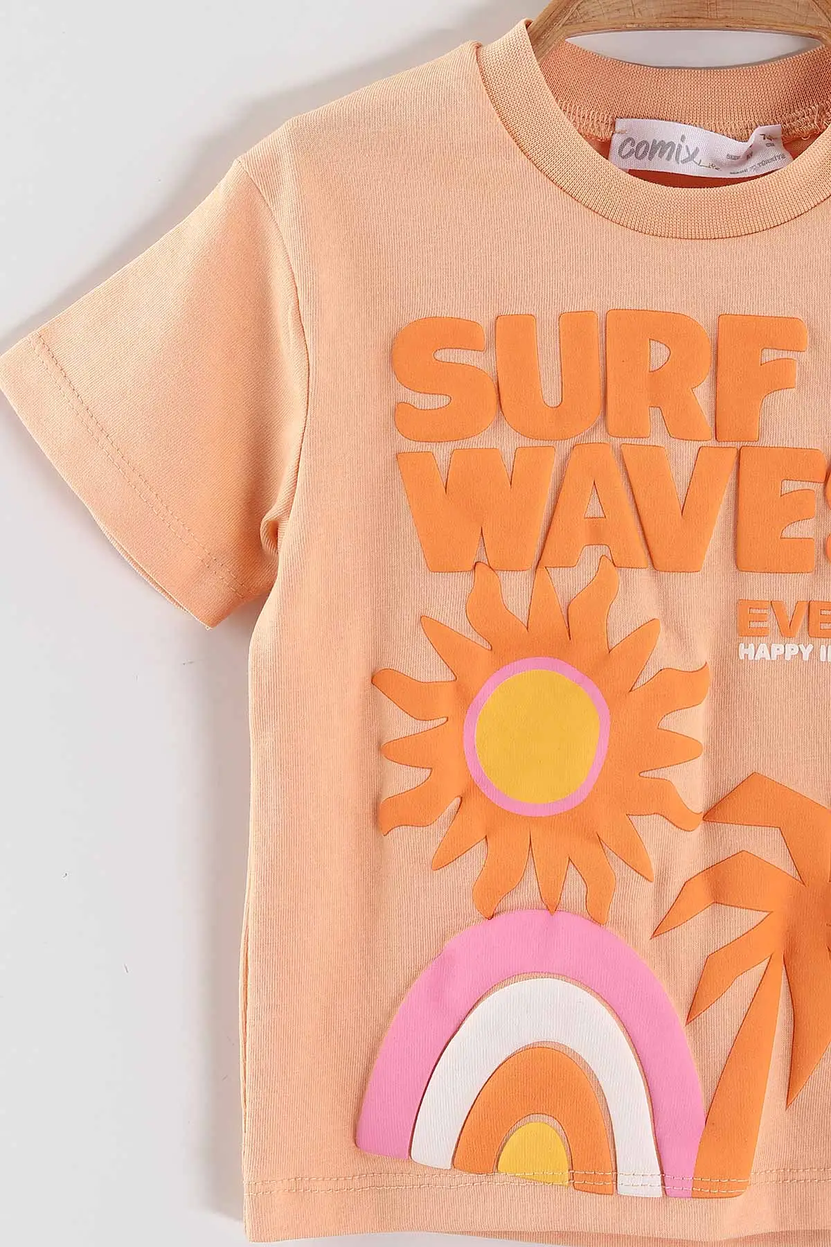 Yavruağzı (6-24 Ay)  Surf Waves Kabartma Baskılı Tişörtlü  Şortlu Kız Bebek Yazlık Takım 440299