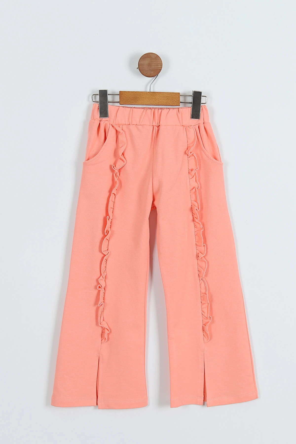 Yavruağzı (6-9 Yaş) Desenli Yırtmaçlı Fırfırlı İspanyol Paça Kız Çocuk Takım 275004
