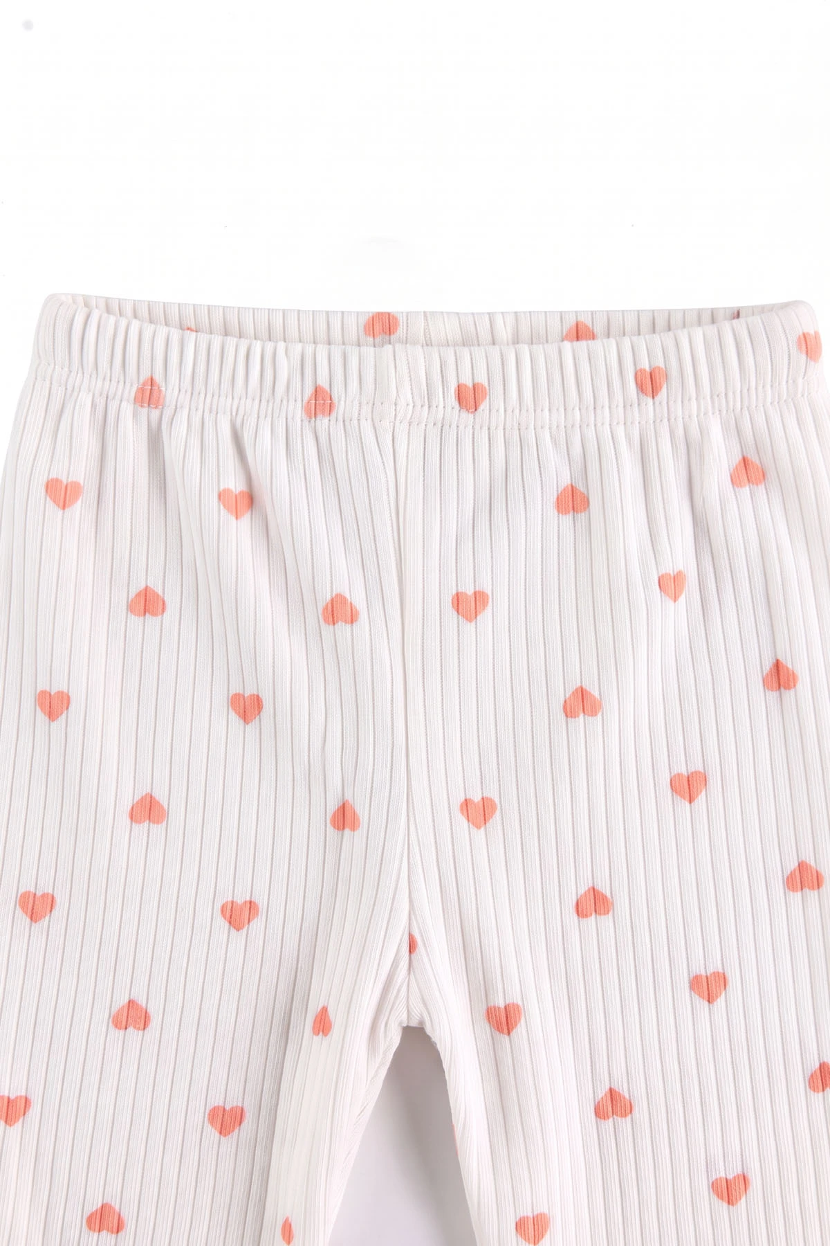 Yavruağzı Beyaz   (1-3 Yaş) Küçük Kalp Desenli  Raporlu Kız Çocuk Pijama Takım 477354
